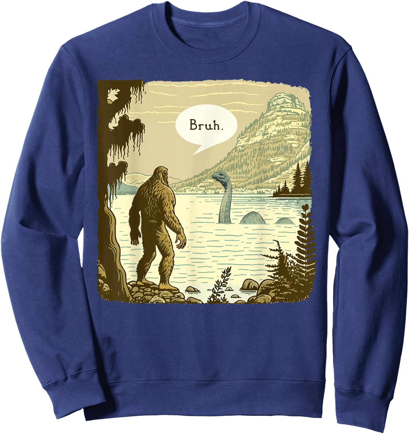 Funny Bigfoot Sasquatch Loch Ness Monster Introvert Bruh Sweatshirt - Sweatshirt | Navy