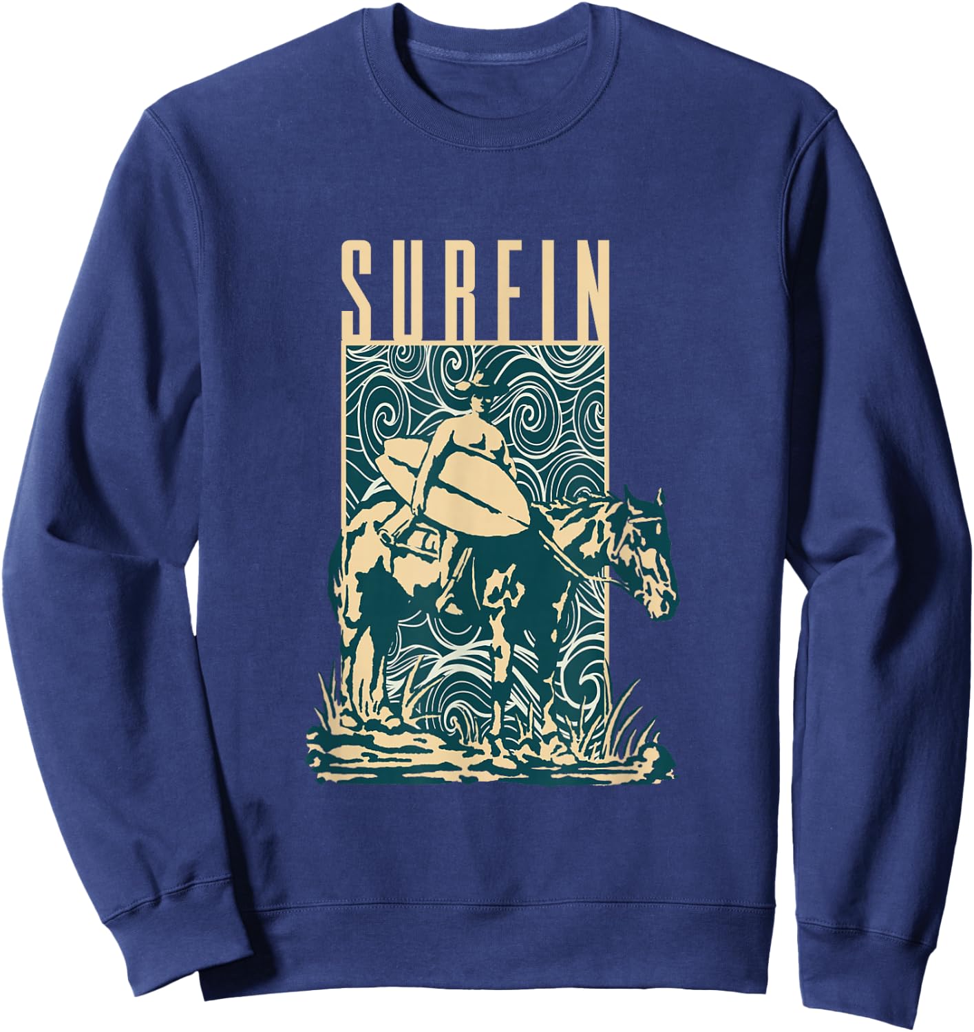 Surfin | Cowboy Cowboy With Surfboard | Surfing Surfer Sweatshirt - Sweatshirt | Navy