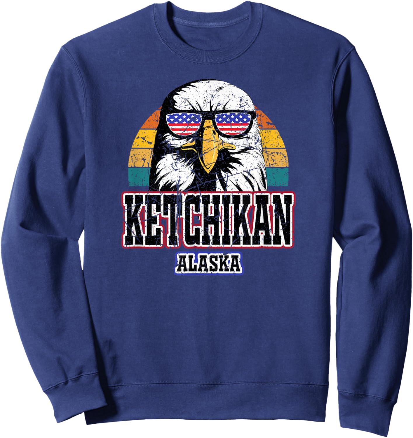 Ketchikan Alaska USA American Flag Men Women Kids Alaskan Sweatshirt - Sweatshirt | Navy