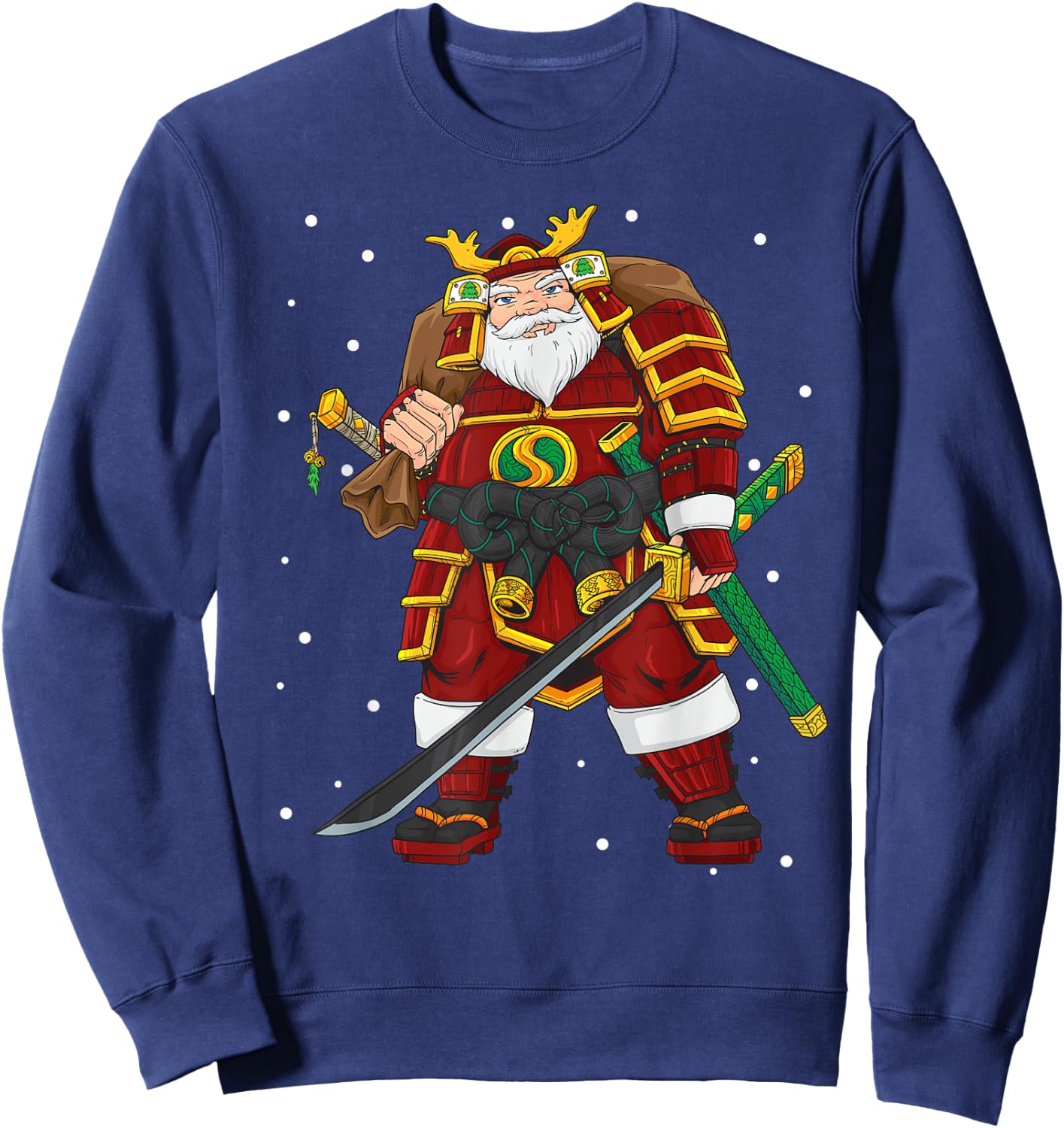 Funny Japanese Samurai Santa Claus Christmas Sweatshirt - Sweatshirt | Navy
