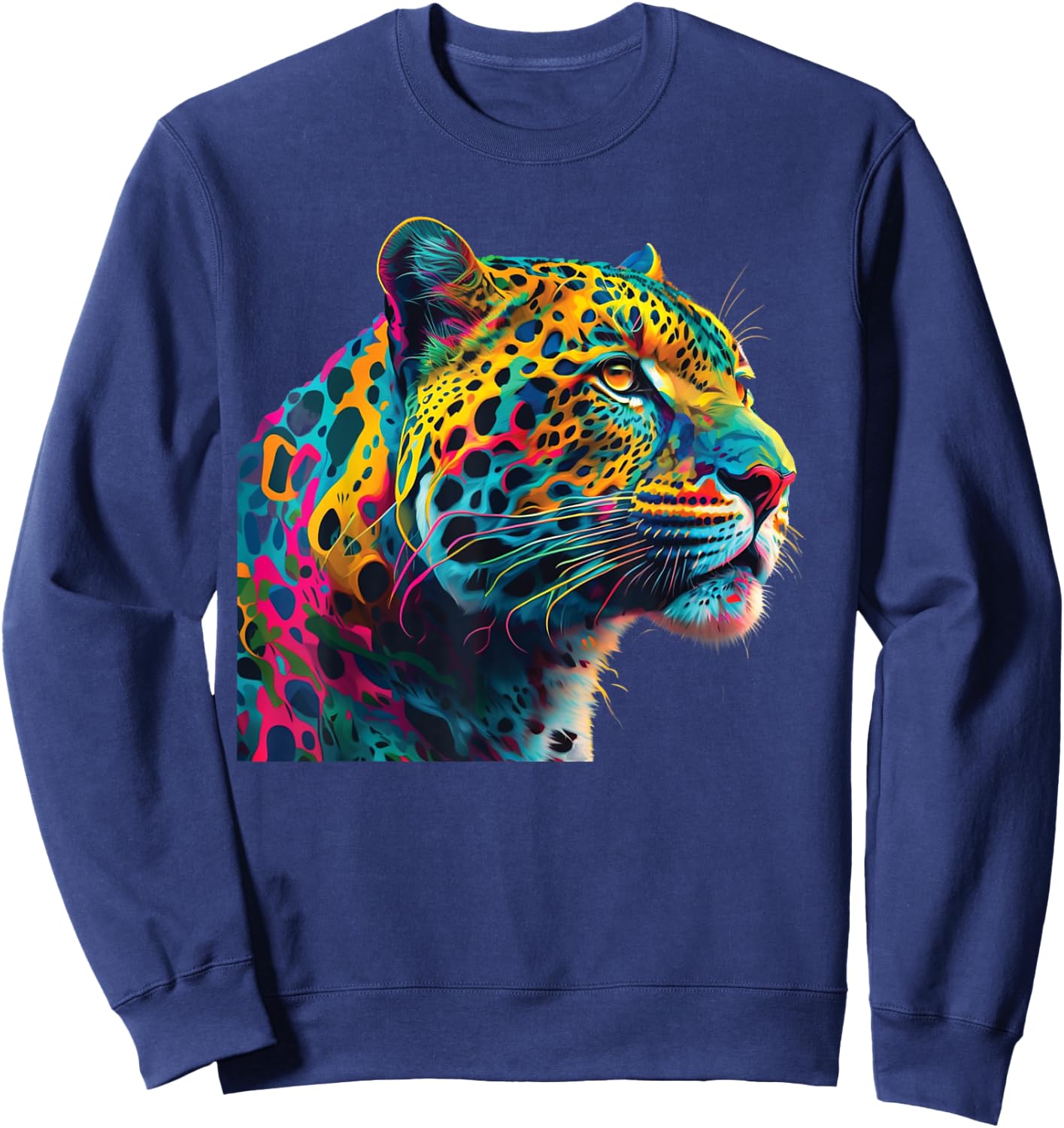 colorful leopard head art face for lover animal Wild Sweatshirt - Sweatshirt | Navy
