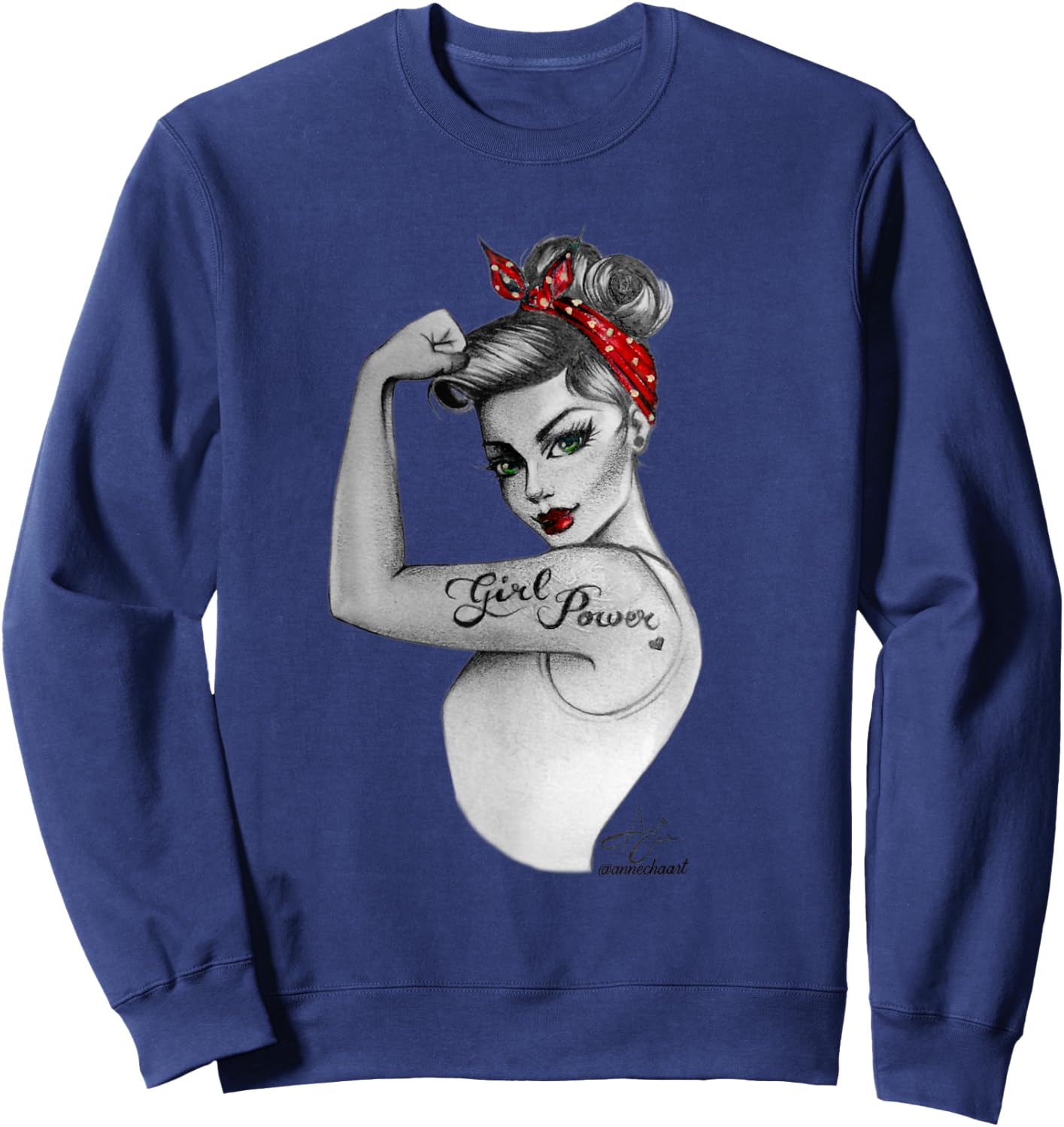 Girl Power Pin Up Retro Rosie the Riveter Style Art Women Sweatshirt - Sweatshirt | Navy