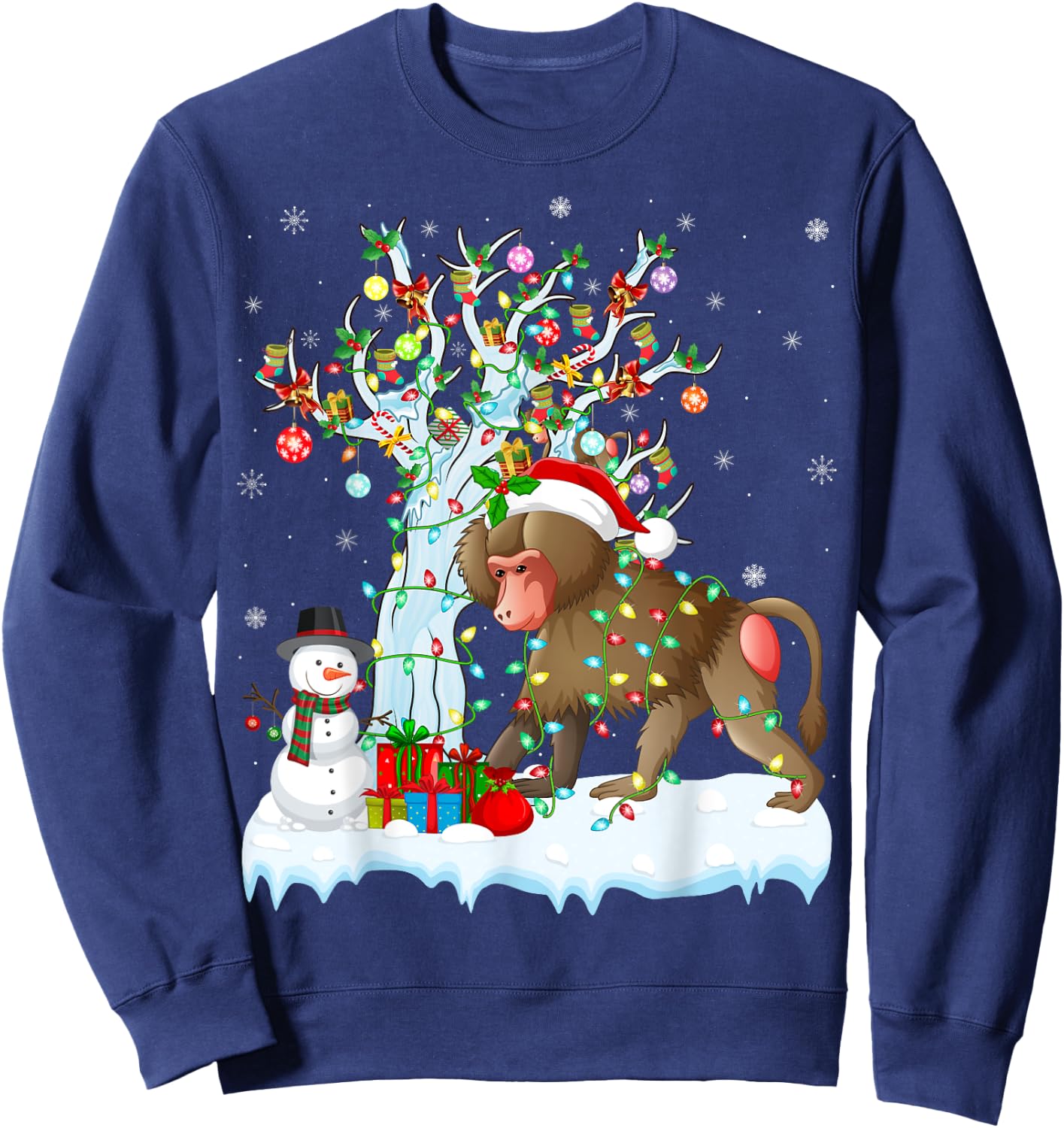 Xmas Element Tree Lighting Santa Baboon Christmas Sweatshirt - Sweatshirt | Navy