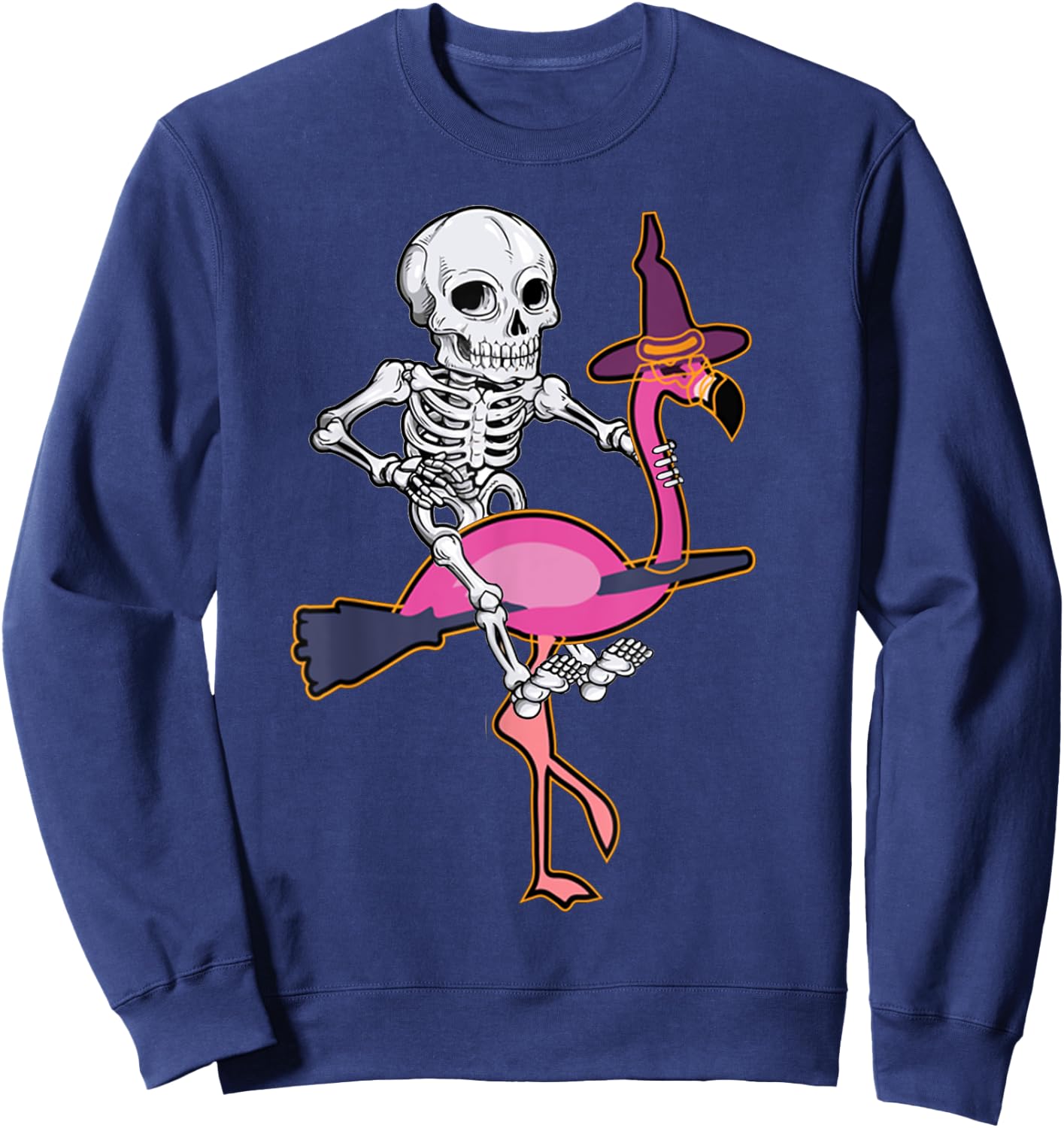 Skeleton Riding Flamingo Funny Halloween Pumpkin Boys Sweatshirt - Sweatshirt | Navy