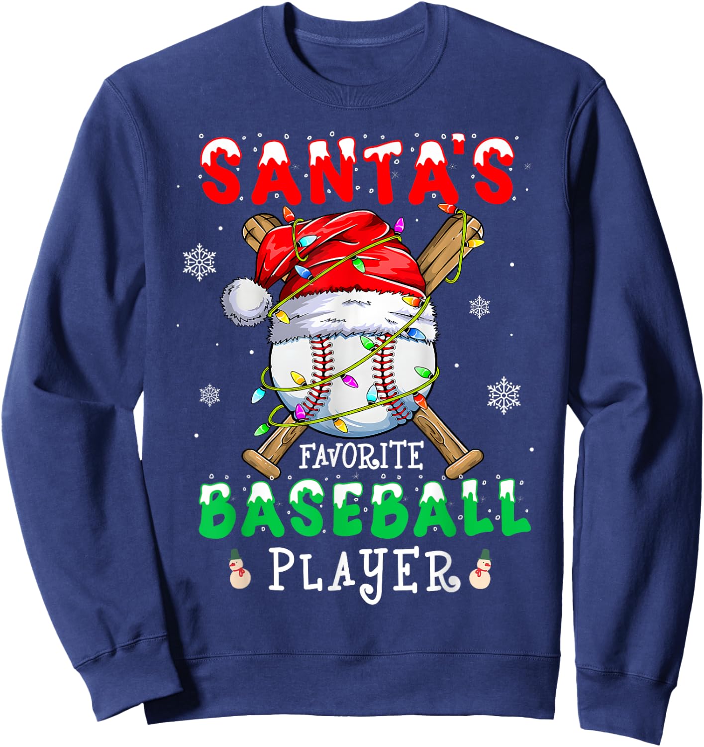 Santa's Favorite Baseball Player Christmas Pajama Men Women Sweatshirt - Sweatshirt | Navy