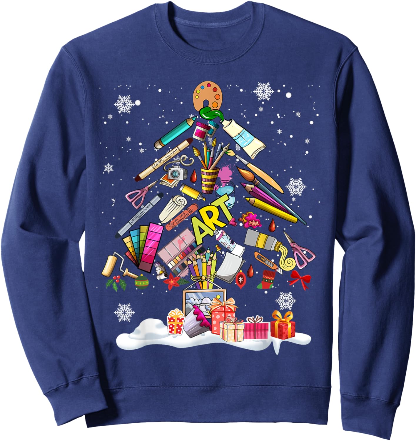 Paintbrush Christmas Tree Decor Xmas for Artist Art Teacher Women Sweatshirt - Sweatshirt | Navy