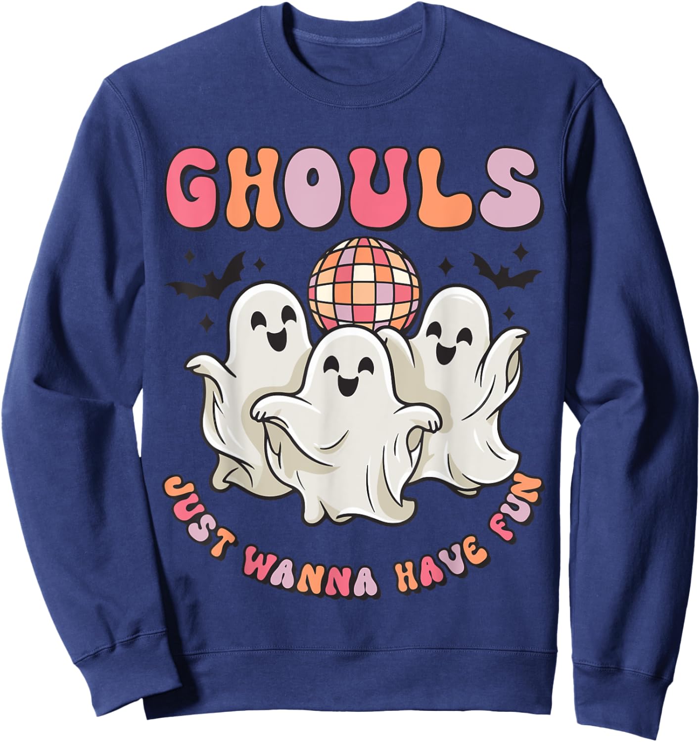 Groovy Halloween Ghouls Just Wanna Have Fun Dancing Ghost Sweatshirt - Sweatshirt | Navy