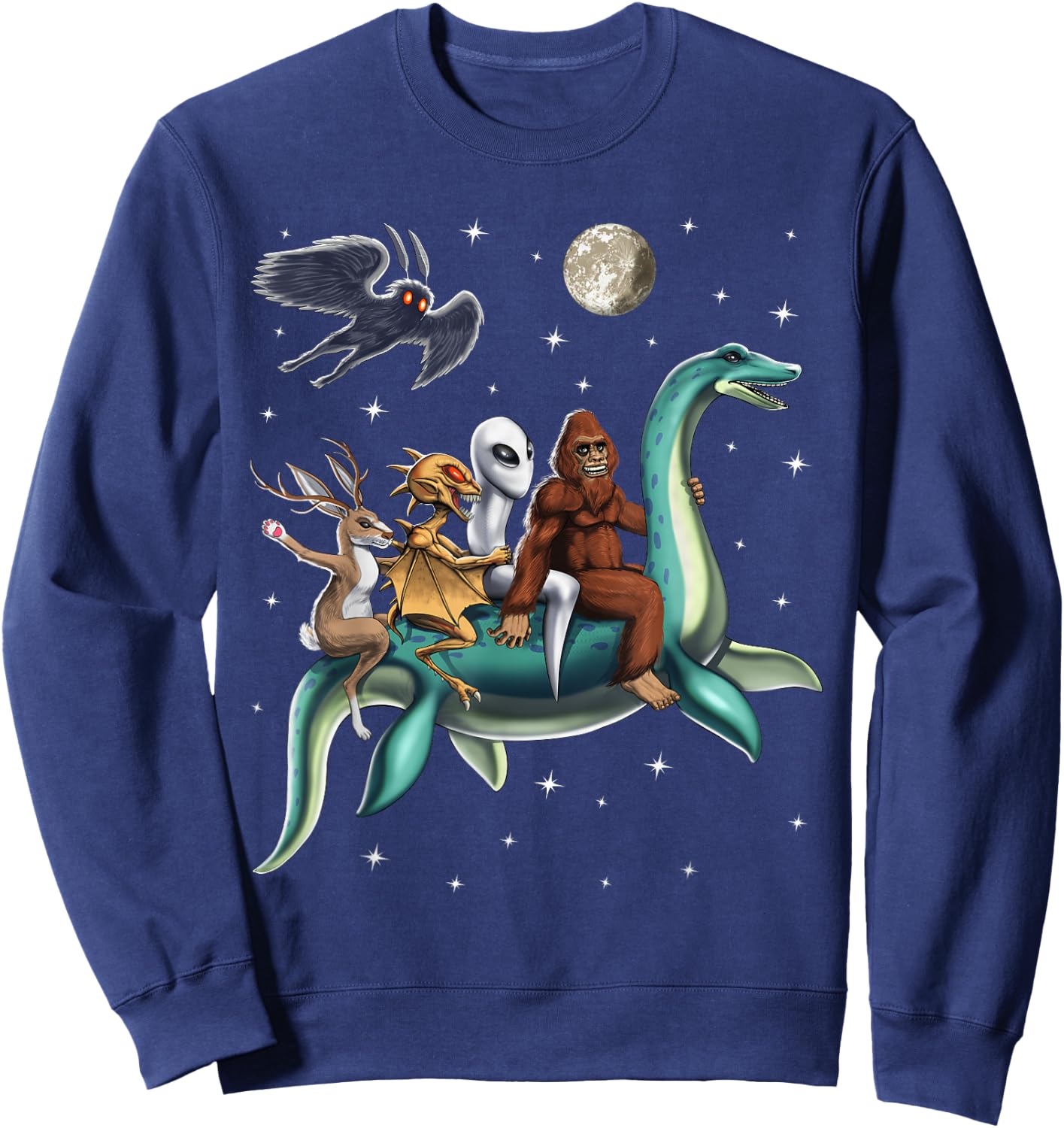 Cryptid Bigfoot Jackalope Mothman Loch Ness Monster Sweatshirt - Sweatshirt | Navy