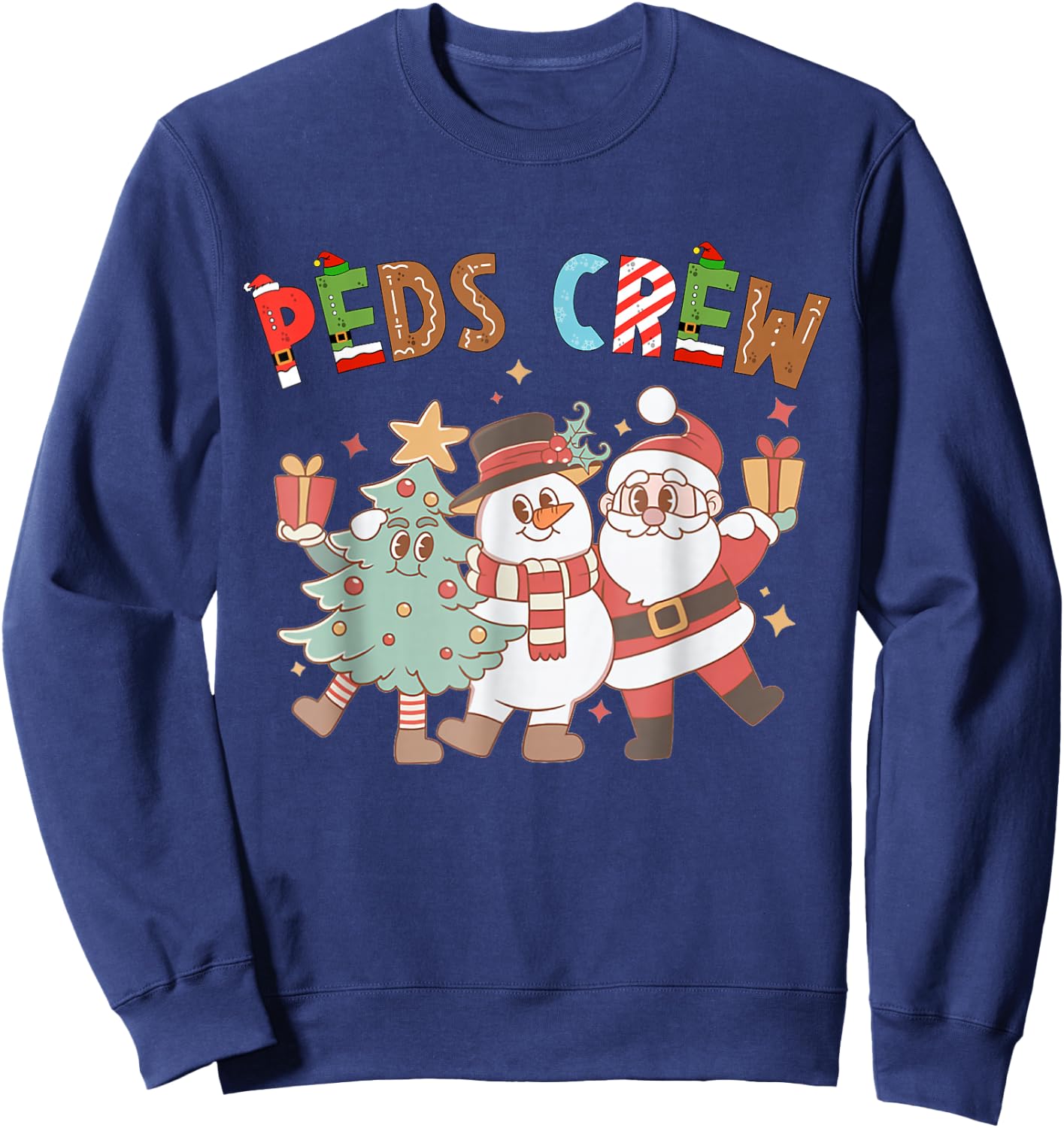 Retro Peds Crew Christmas Pediatric Nurse Nursing Group Sweatshirt - Sweatshirt | Navy
