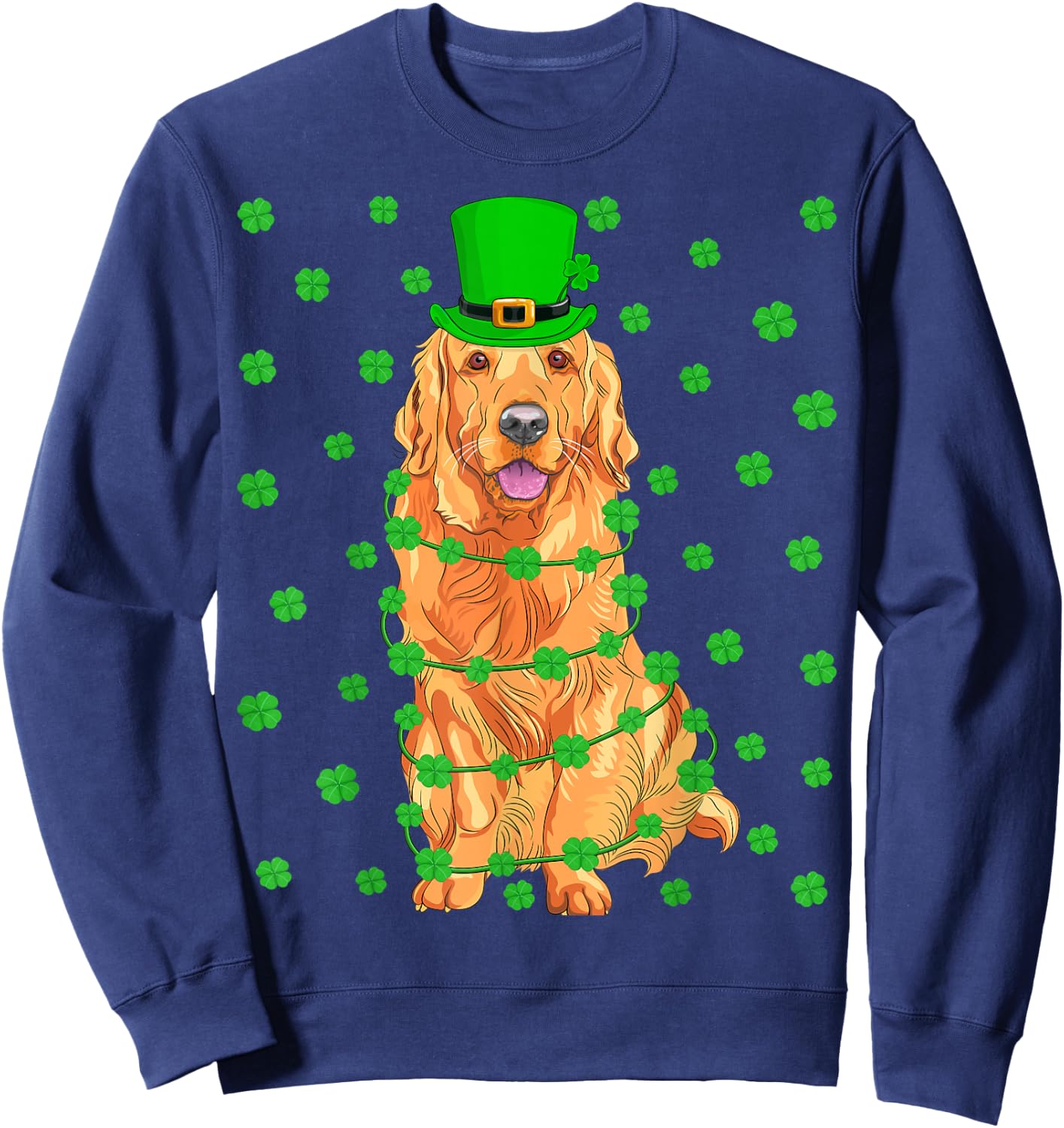 Funny Leprechaun Hat Golden Retriever Dog St. Patrick's Day Sweatshirt - Sweatshirt | Navy