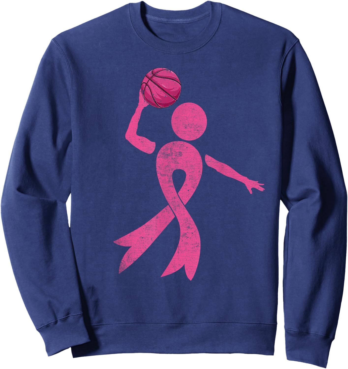 Retro Basketball Pink Ribbon Breast Cancer Awareness Sport Sweatshirt - Sweatshirt | Navy