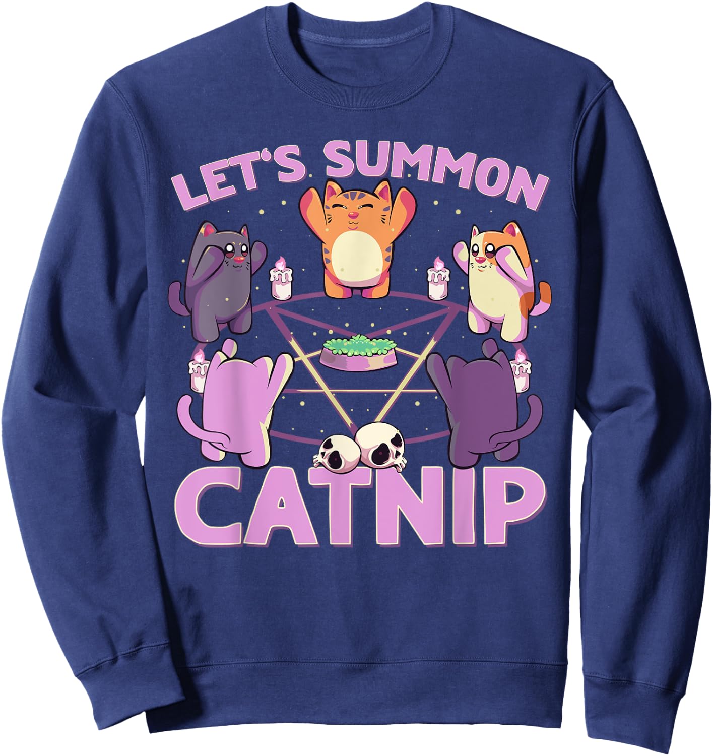 Pastel Goth Kawaii Occult Cats Summon Catnip Nu Goth Cat Men Women Sweatshirt - Sweatshirt | Navy