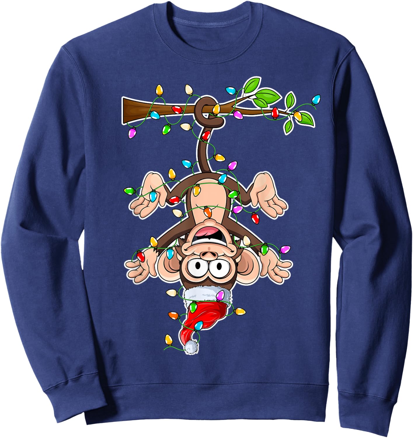 Monkey Wearing Santa Hat Christmas - Monkey Lover Xmas Sweatshirt - Sweatshirt | Navy