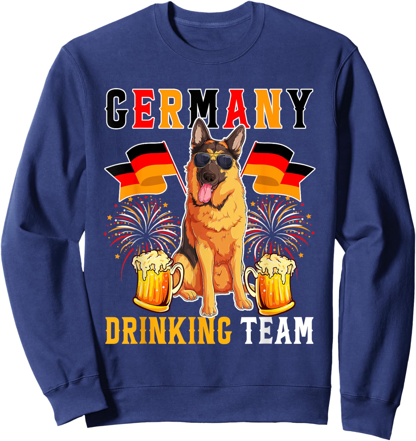 Germany Drinking Team Funny German Shepherd Sunglasses Beer Sweatshirt - Sweatshirt | Navy