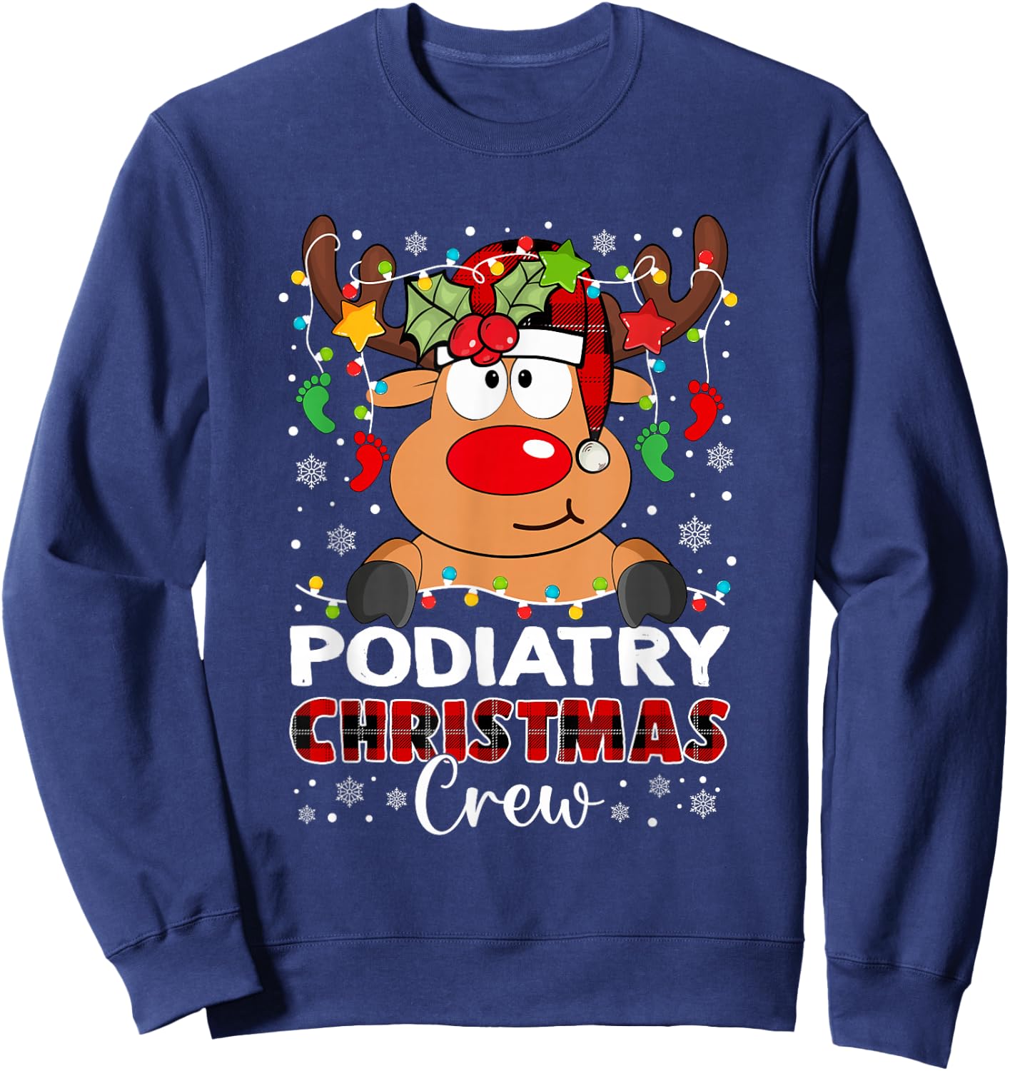 Podiatry Christmas Crew Reindeer Face Red Plaid Podiatrist Sweatshirt - Sweatshirt | Navy