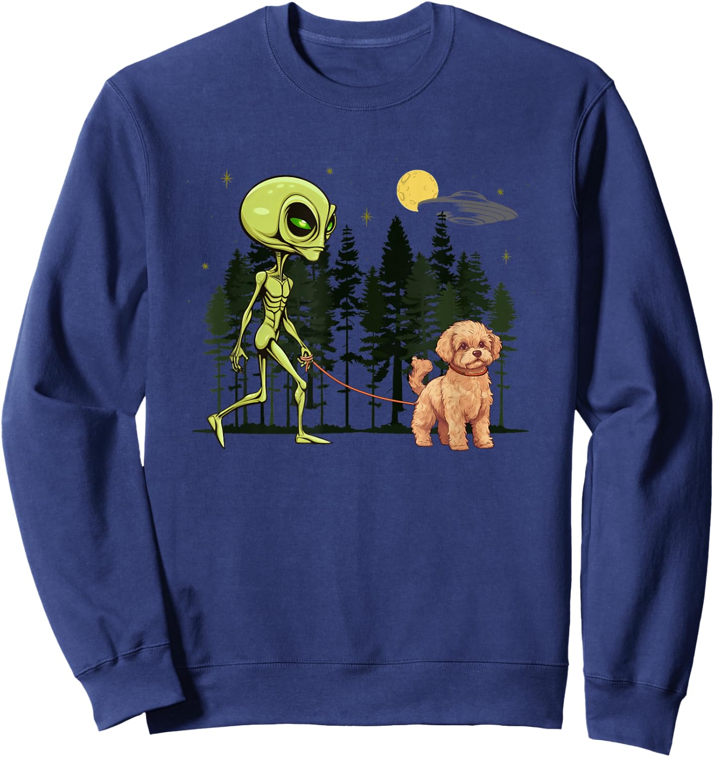 Funny Maltipoo Alien Walking UFO Pet Dog Mom Dad Women Kids Sweatshirt - Sweatshirt | Navy