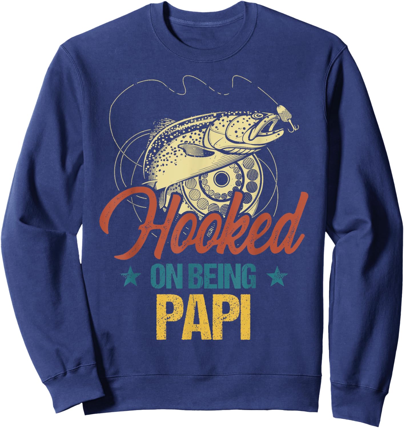 Retro Fishing Hooked On Being Papi Shirt Sweatshirt - Sweatshirt | Navy