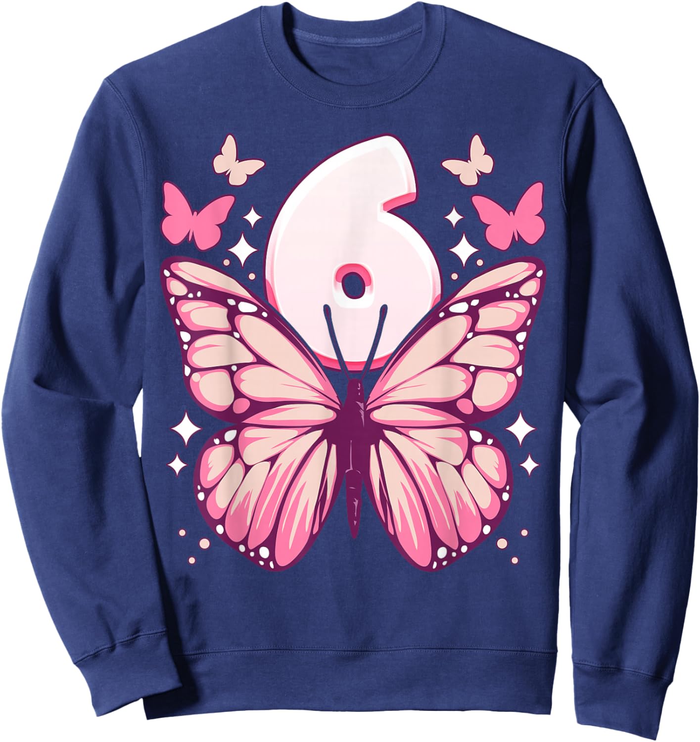 Birthday Girl 6 Years, Butterflies and Number 6 Sweatshirt - Sweatshirt | Navy