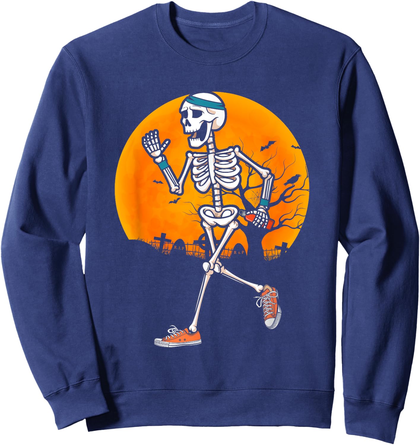 Funny Running Skeleton Halloween Sport Runner Marathon Sweatshirt - Sweatshirt | Navy
