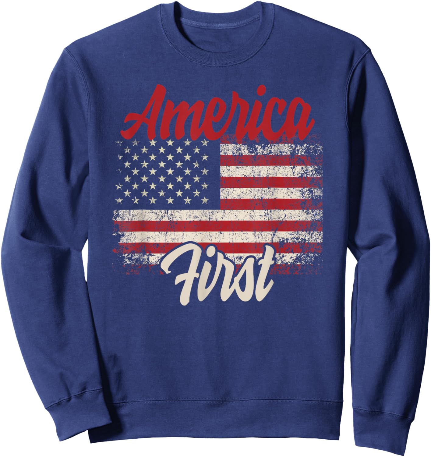 America First Veteran National Pride American Flag Sweatshirt - Sweatshirt | Navy