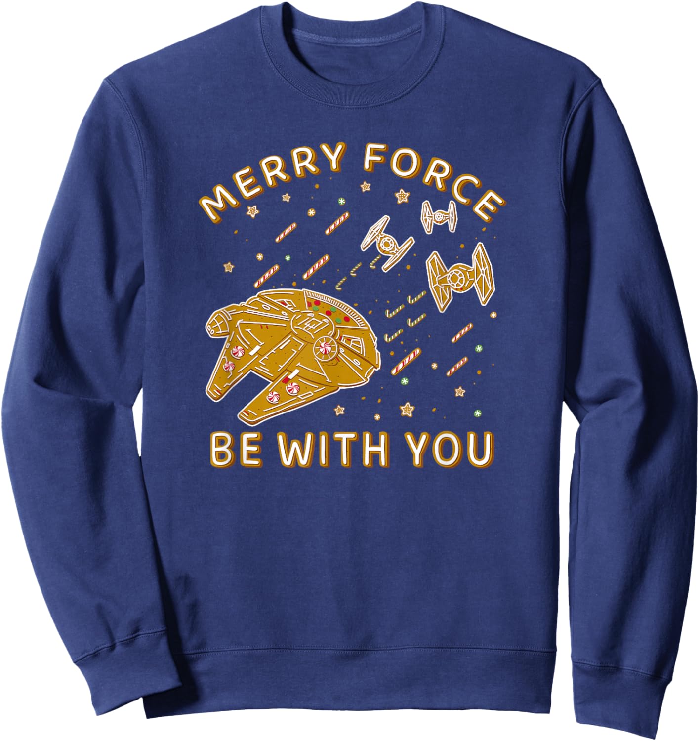 Star Wars Christmas Merry Force Be With You Gingerbread Ship Sweatshirt - Sweatshirt | Navy