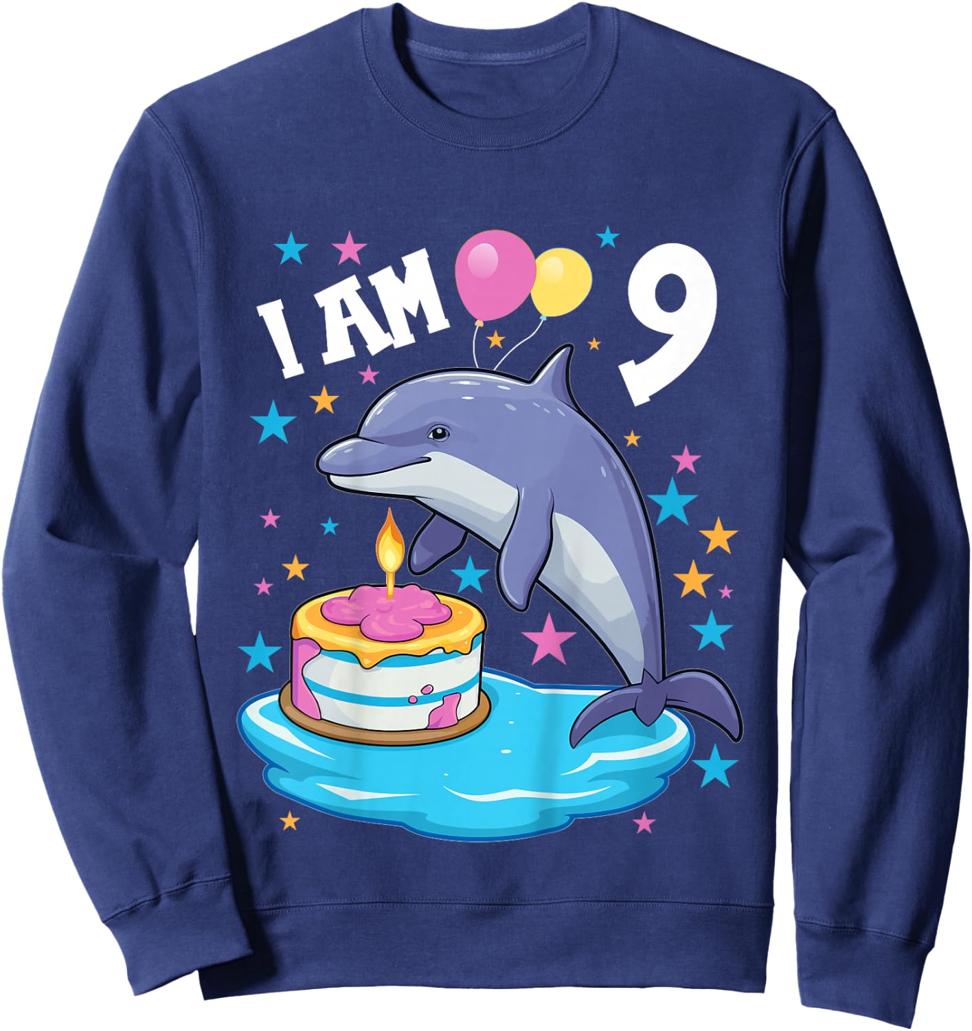 9 Years old Boy or Girl Dolphins 9th birthday Dolphin Sweatshirt - Sweatshirt | Navy