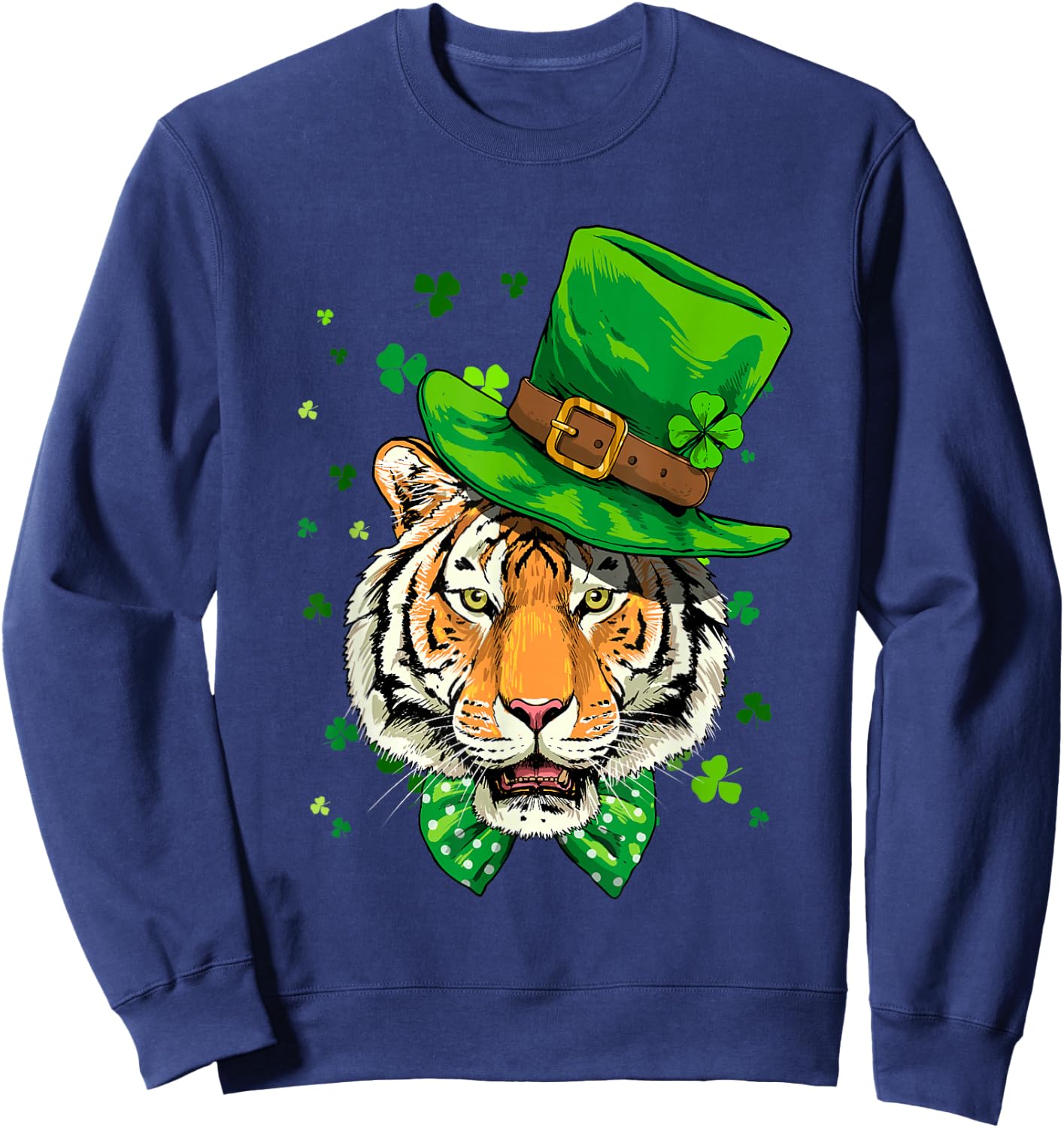 St Patrick's Day Leprechaun Tiger Shamrock Tiger Lover Irish Sweatshirt - Sweatshirt | Navy