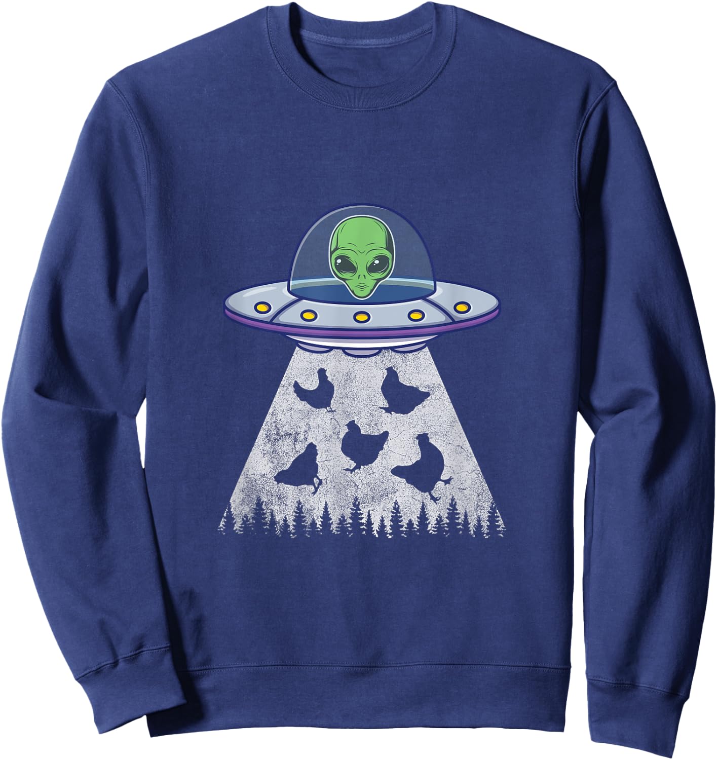 Chicken Abduction Funny UFO Alien Lover Vintage Distress Sweatshirt - Sweatshirt | Navy
