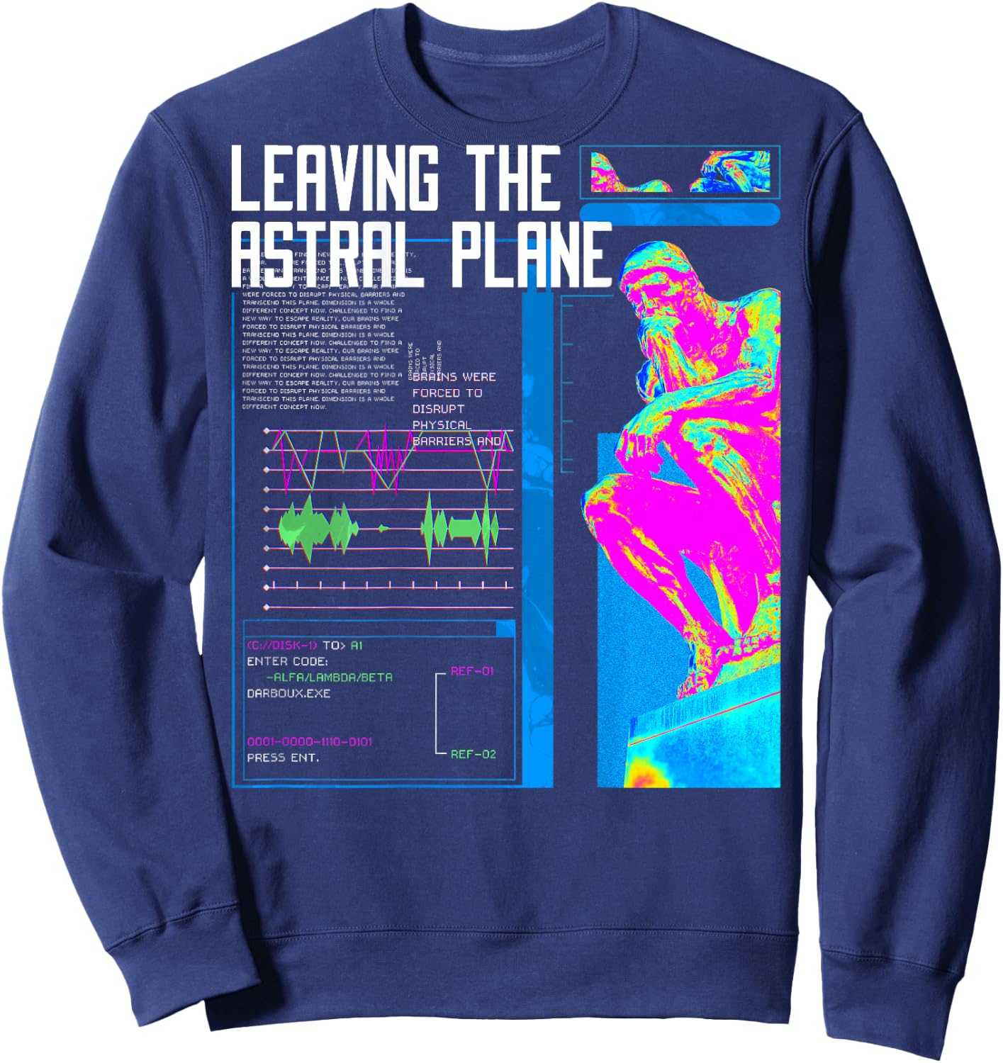 Back print: Techno music Vaporwave EDM party raver festival Sweatshirt - Sweatshirt | Navy