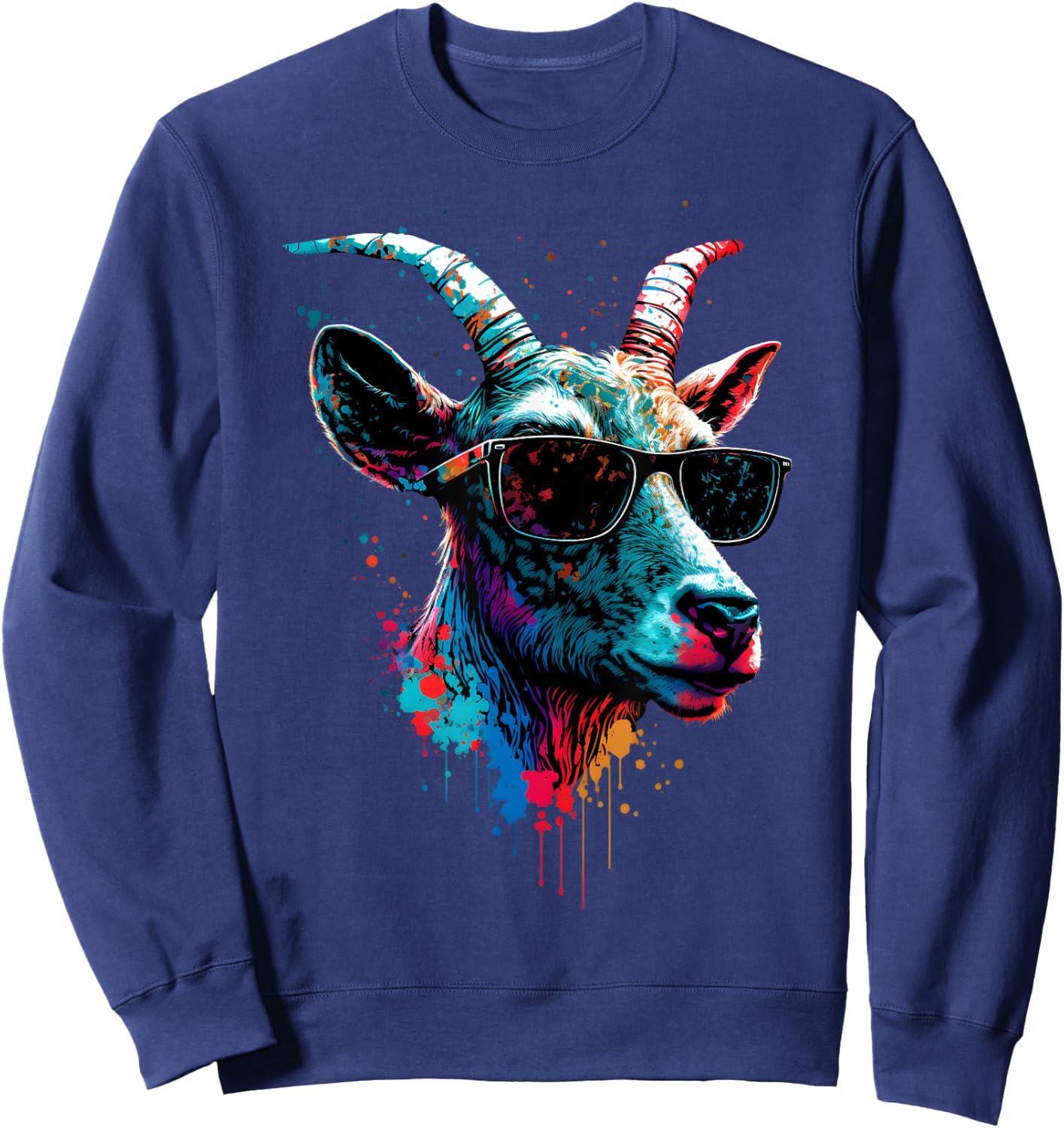 Goat In Sunglasses Abstract Print Rainbow Music Goat Sweatshirt - Sweatshirt | Navy