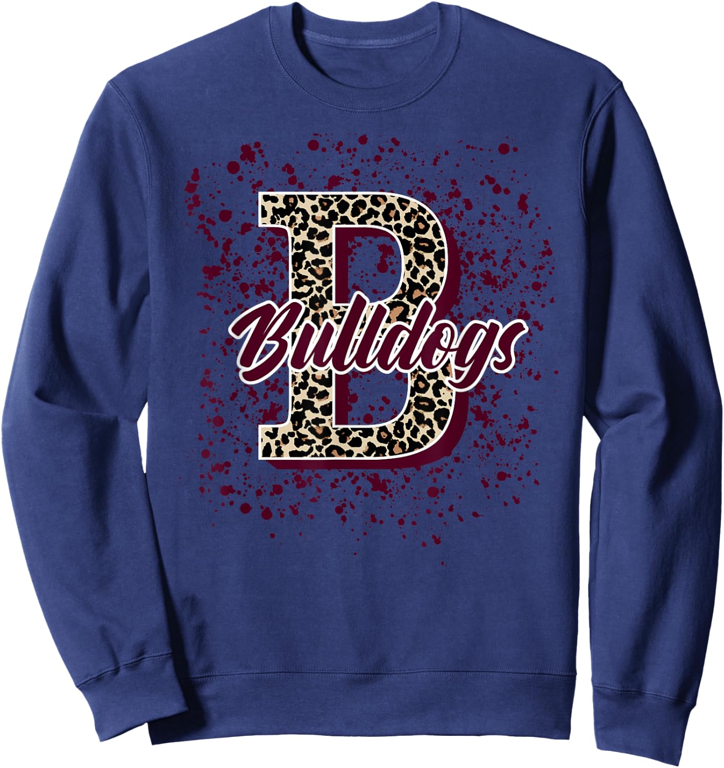 Bulldogs Splatter School Spirit Maroon Short Sleeve Sweatshirt - Sweatshirt | Navy