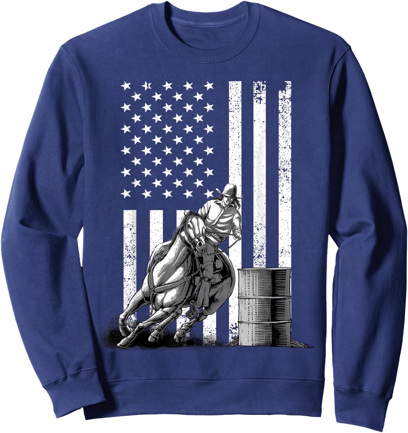Cool Barrel Racing Women Barrel Racer Rodeo US Flag Sweatshirt - Sweatshirt | Navy