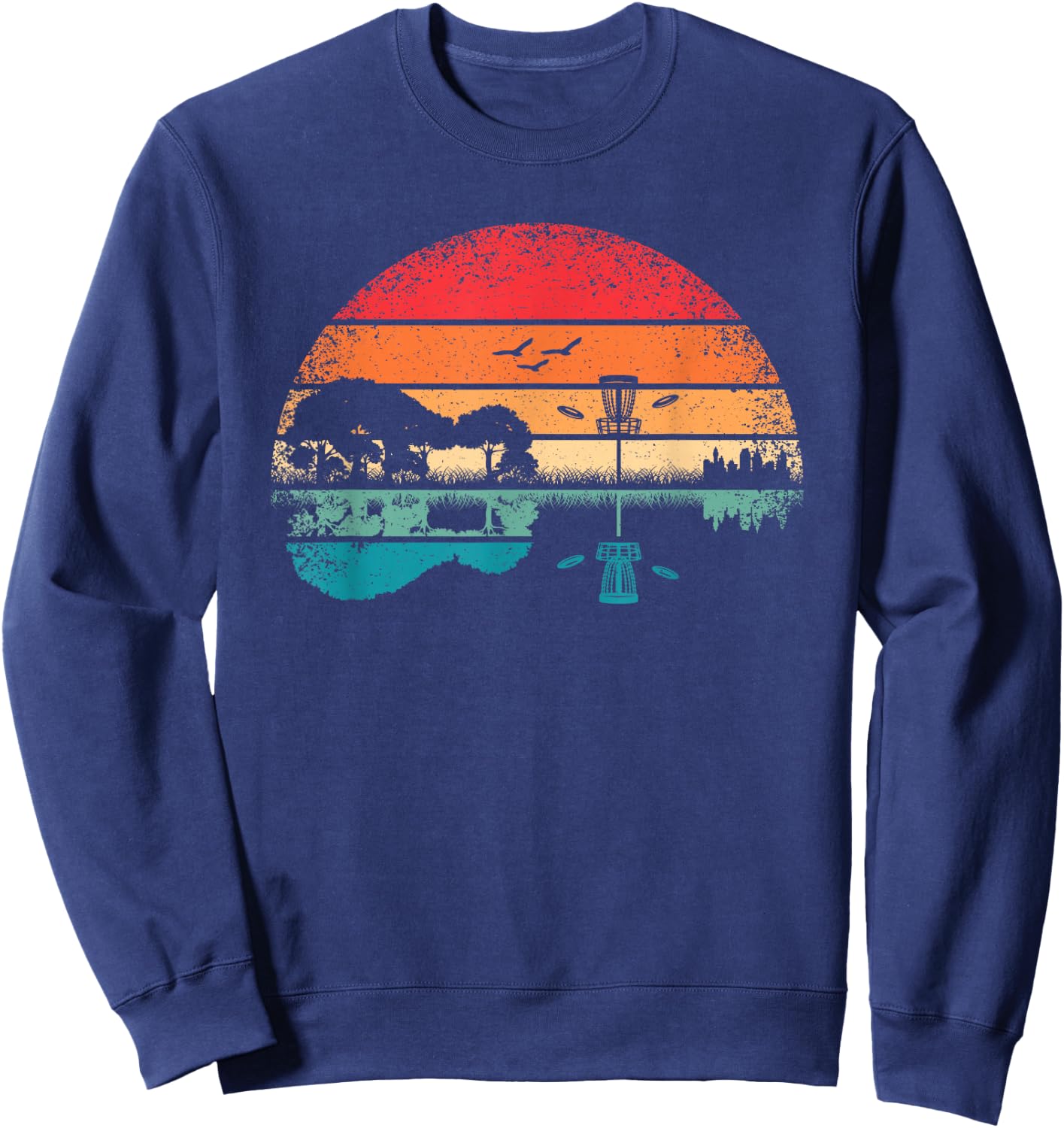 Funny Disc Golf Basket Frisbee Tree Retro Guitar Men Women Sweatshirt - Sweatshirt | Navy