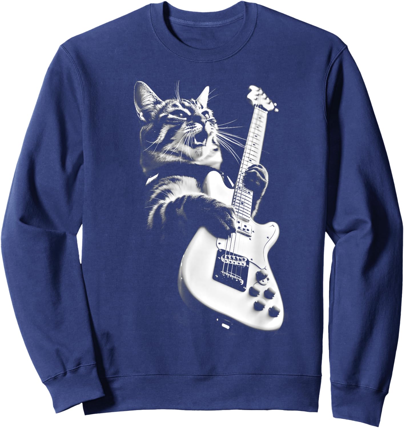 Rock Cat Playing Guitar - Funny Guitar Cat Small Sweatshirt - Sweatshirt | Navy