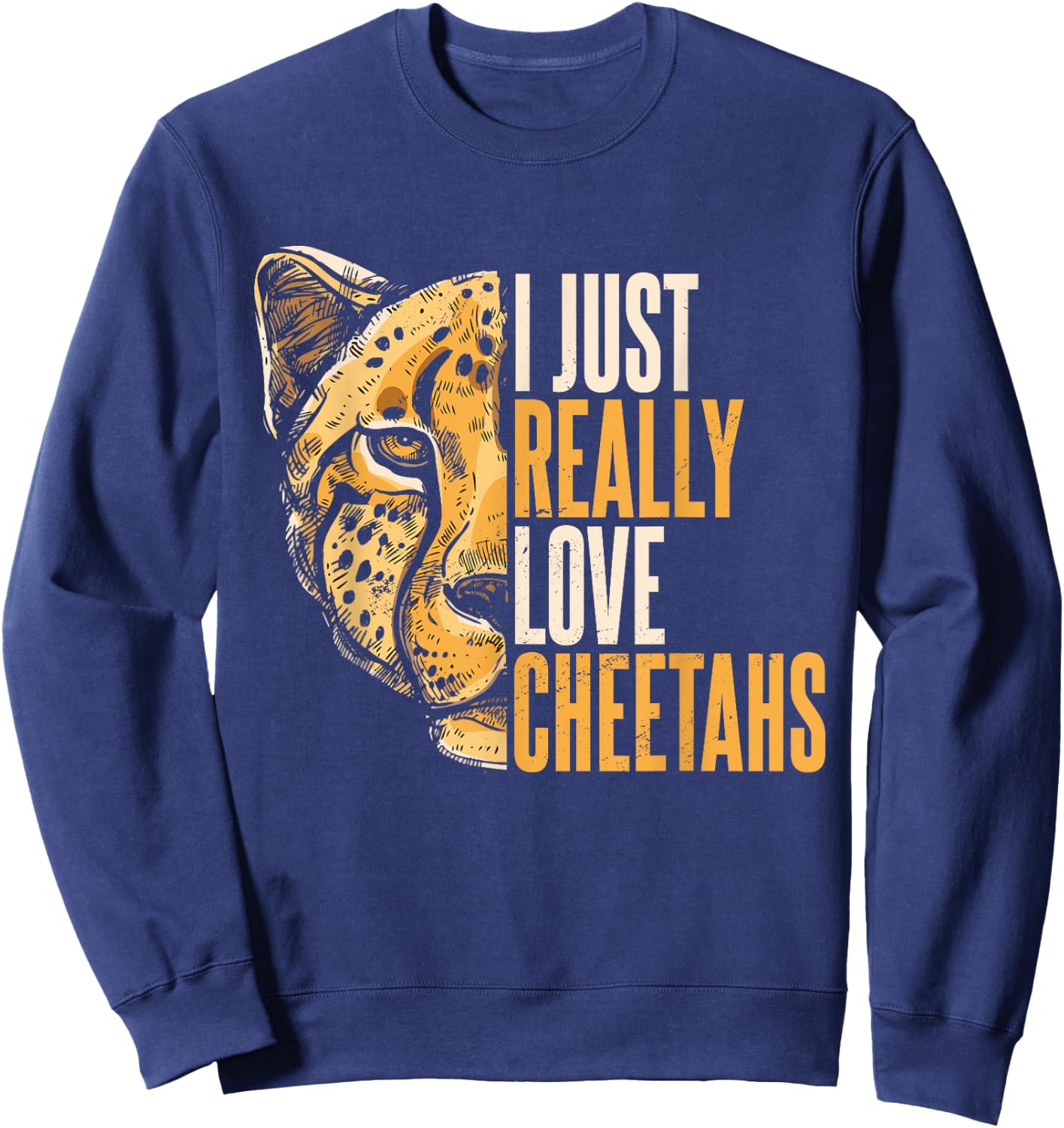 Cheetah Face Leopard Wildlife Men Women Kids Sweatshirt - Sweatshirt | Navy