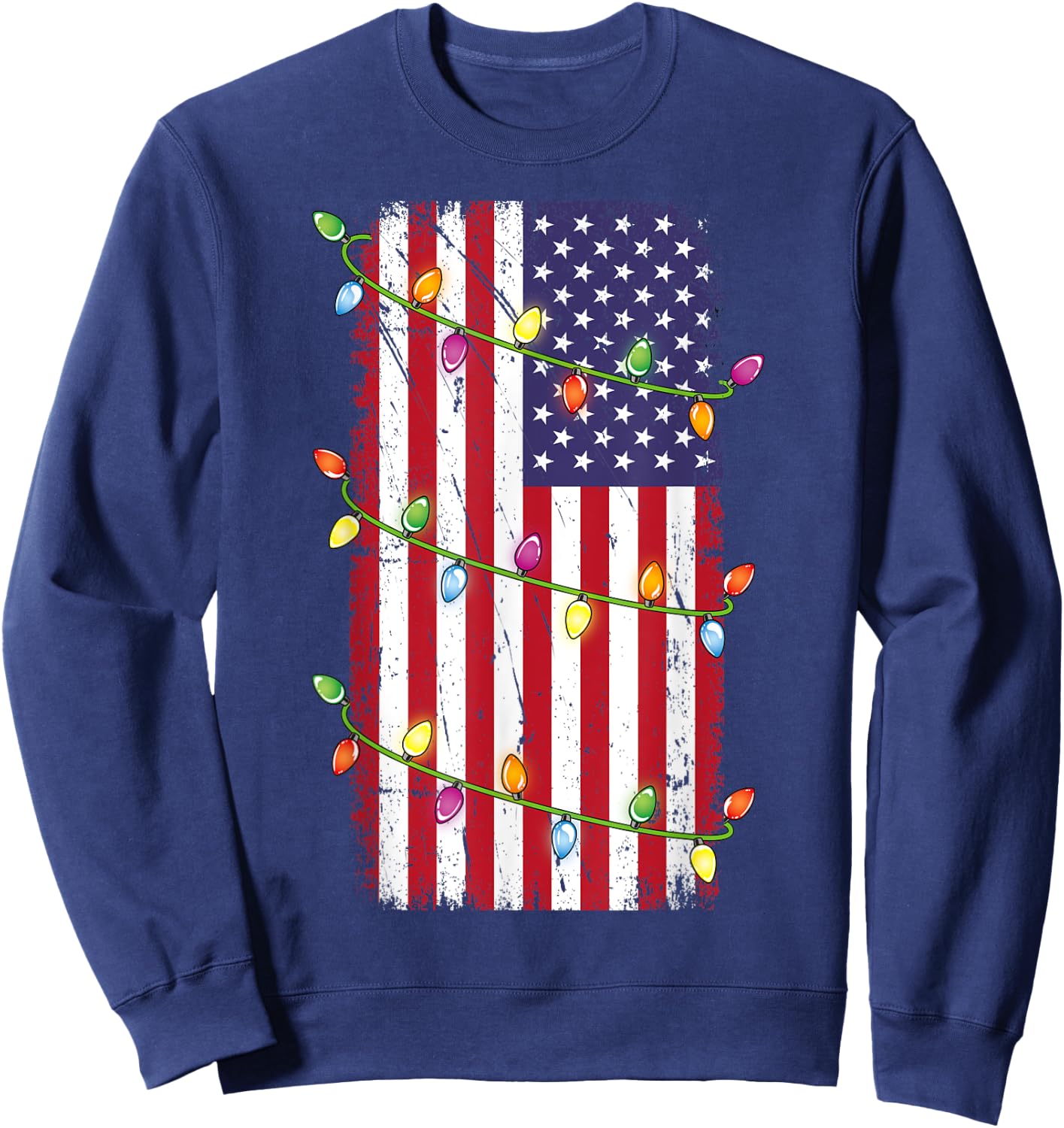 Christmas Lights USA Flag Shirt Patriotic Veteran Christmas Sweatshirt - Sweatshirt | Navy