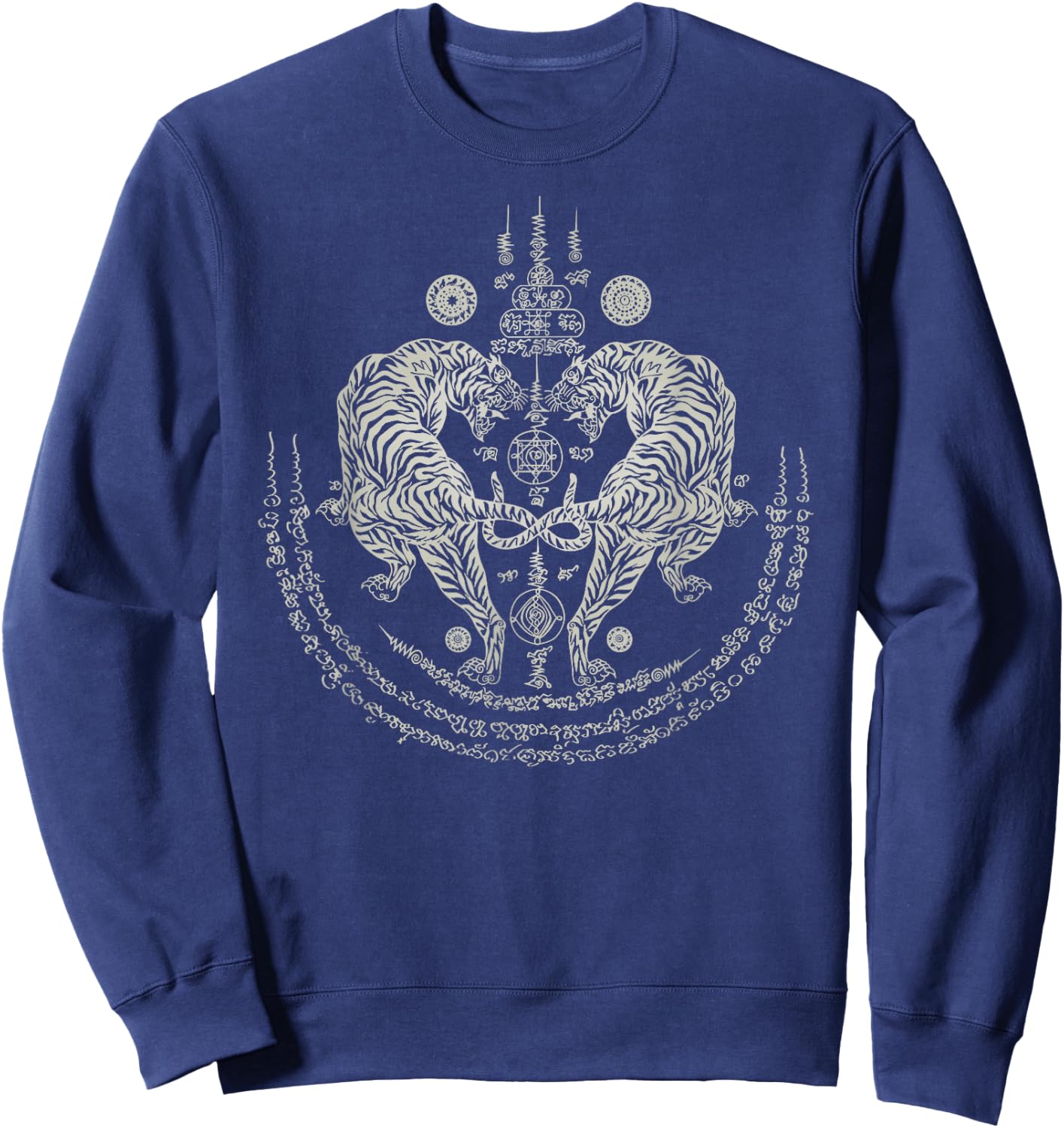 Thai Tattoo Twin Tiger Sak Yant Muay Thai Thailand Graphic Sweatshirt - Sweatshirt | Navy