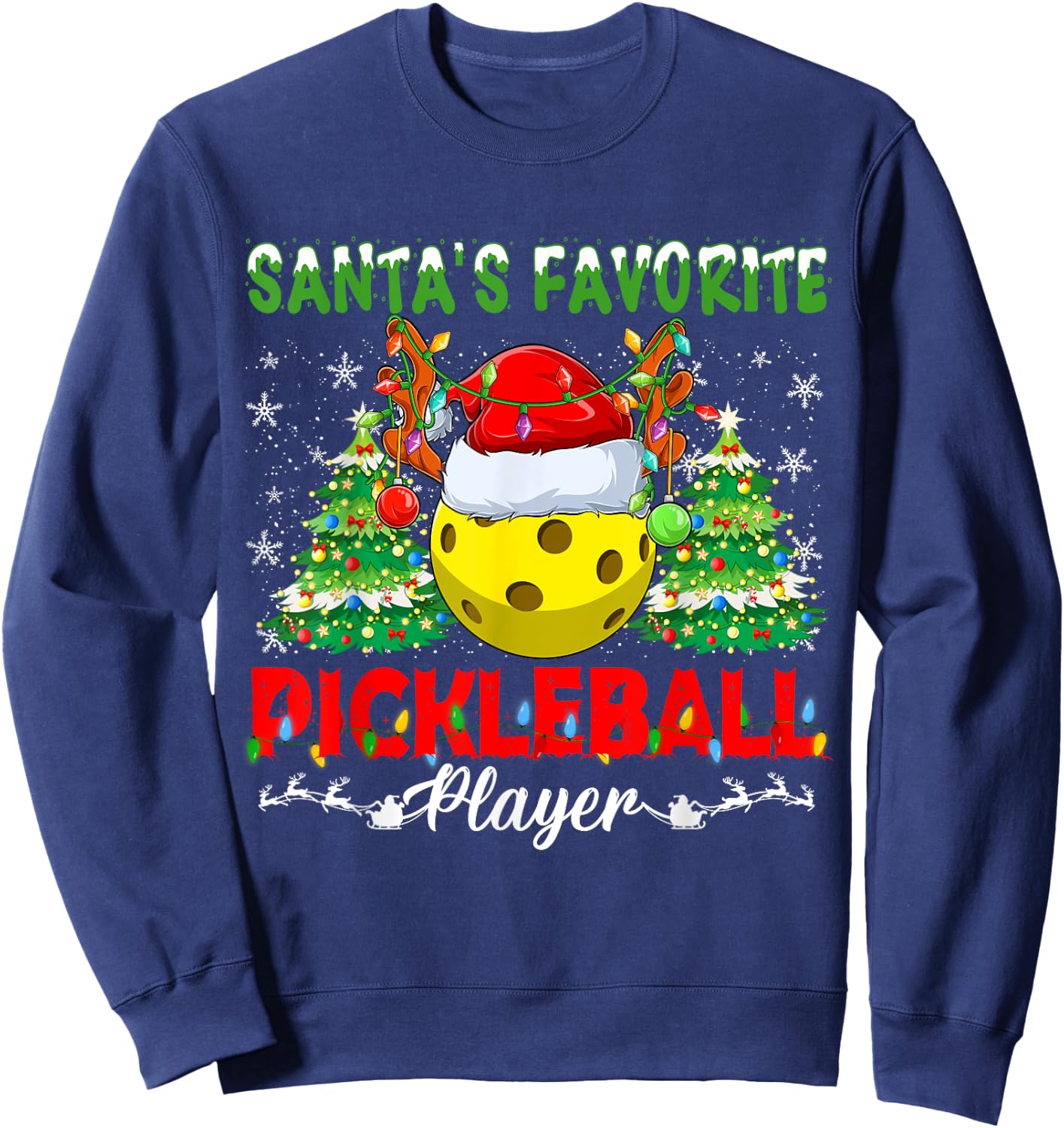 Funny Santas Favorite Pickleball Player Christmas Pajama Sweatshirt - Sweatshirt | Navy