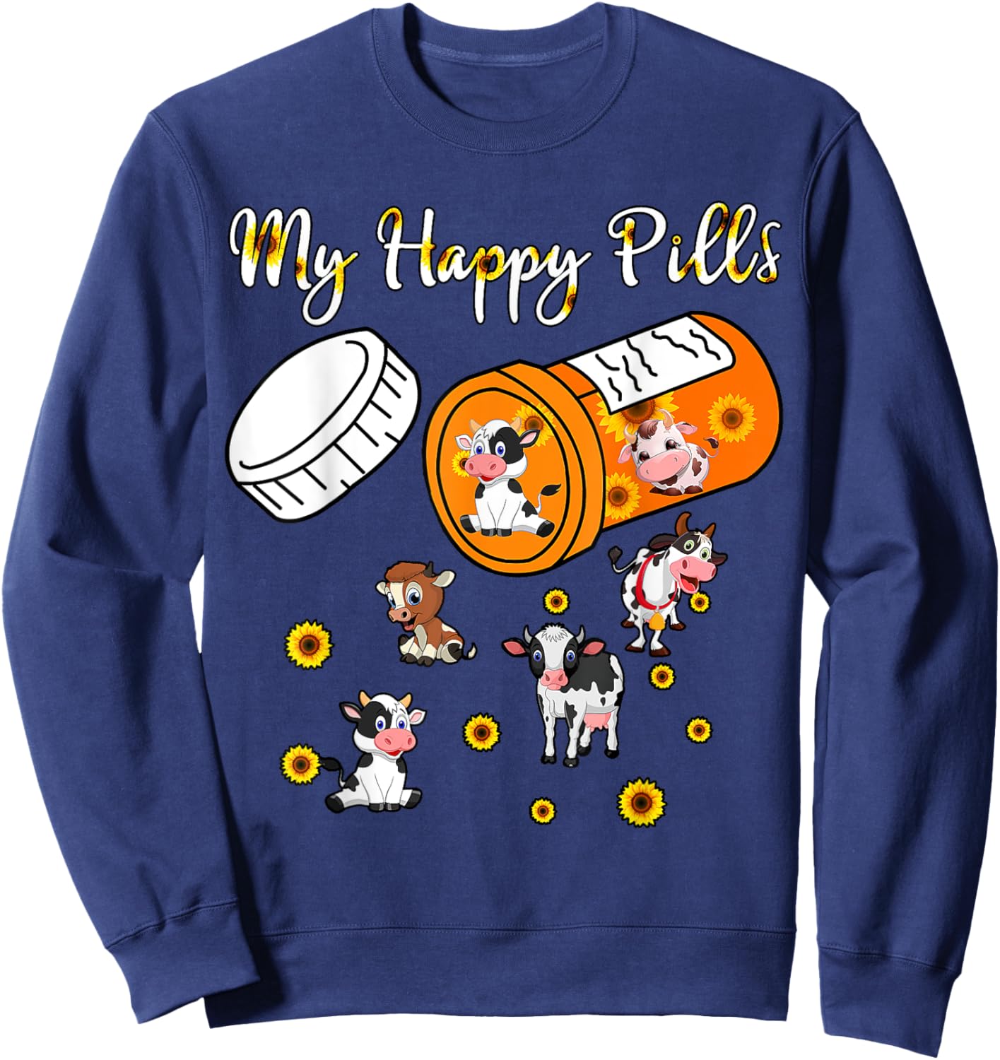 My Happy Pills Sunflower Cows Lover Women Kids Sweatshirt - Sweatshirt | Navy