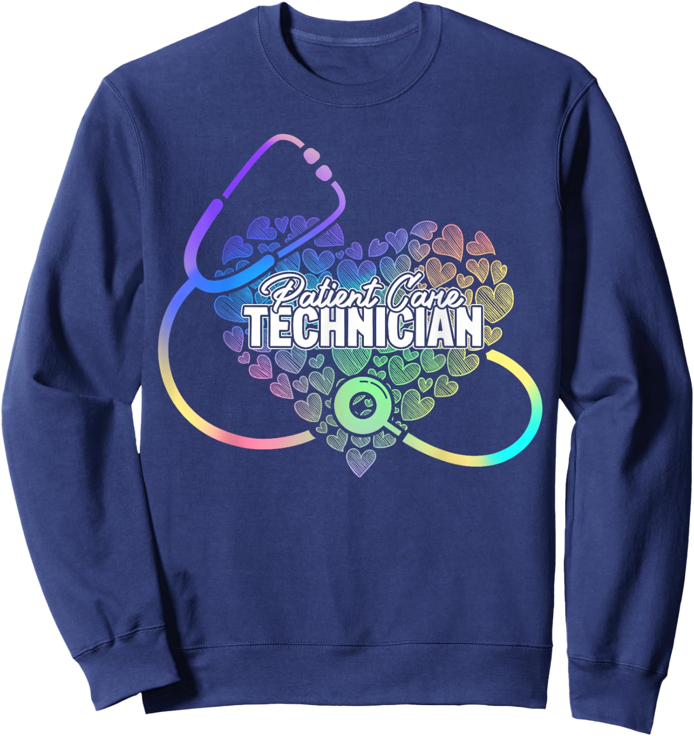 PCT Patient Care Technician Heart Stethoscope Sweatshirt - Sweatshirt | Navy