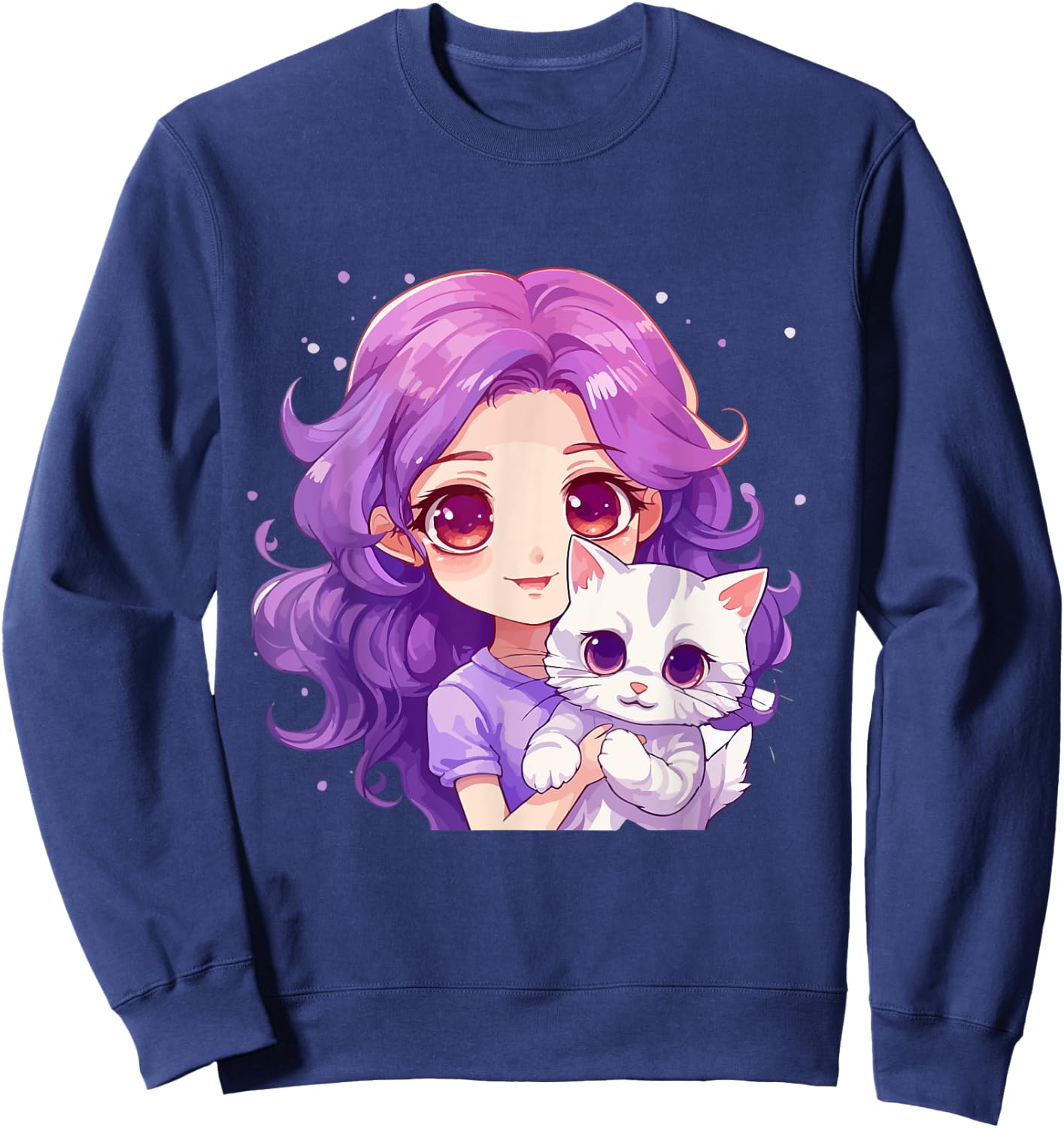 Anime and Cats Lover for Teen Manga kawaii Graphic Otaku Sweatshirt - Sweatshirt | Navy