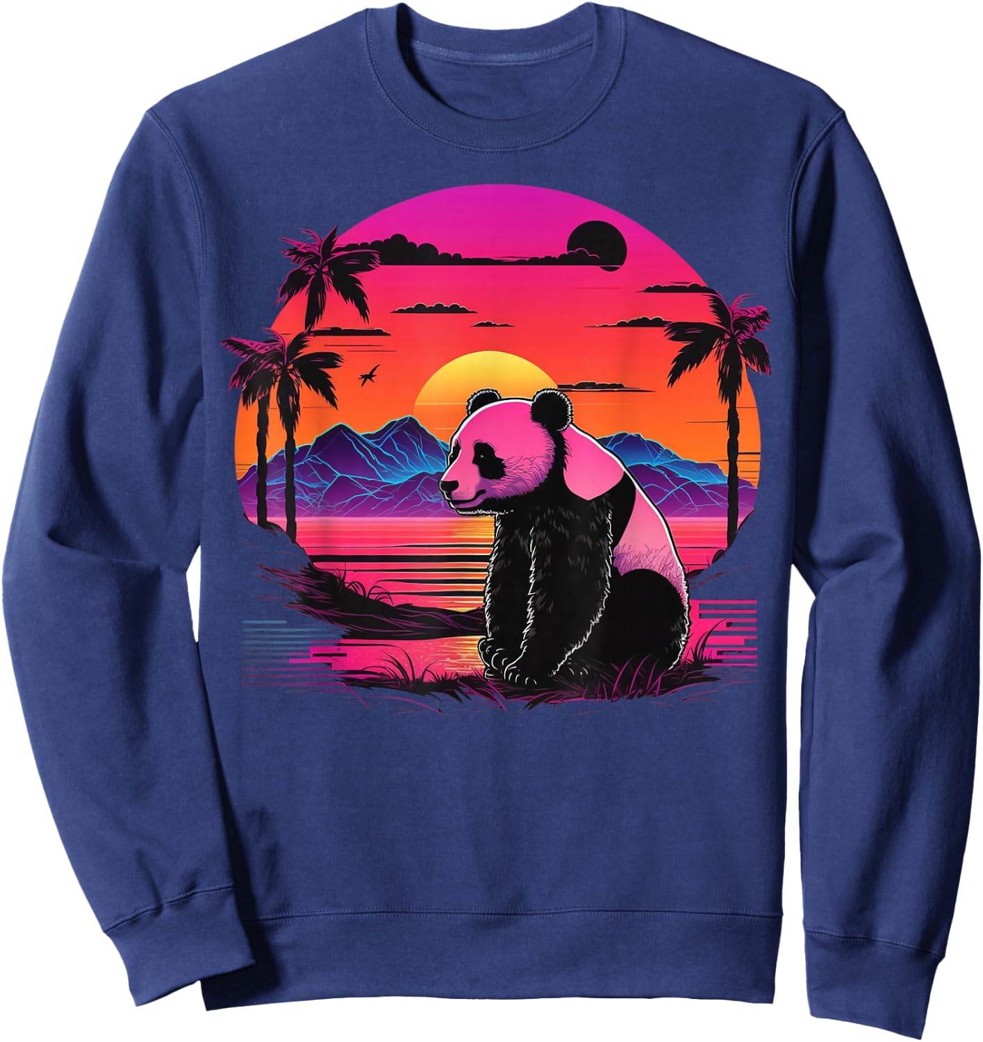 Vintage Retrowave Synthwave 80s Vaporwave Panda Sweatshirt - Sweatshirt | Navy