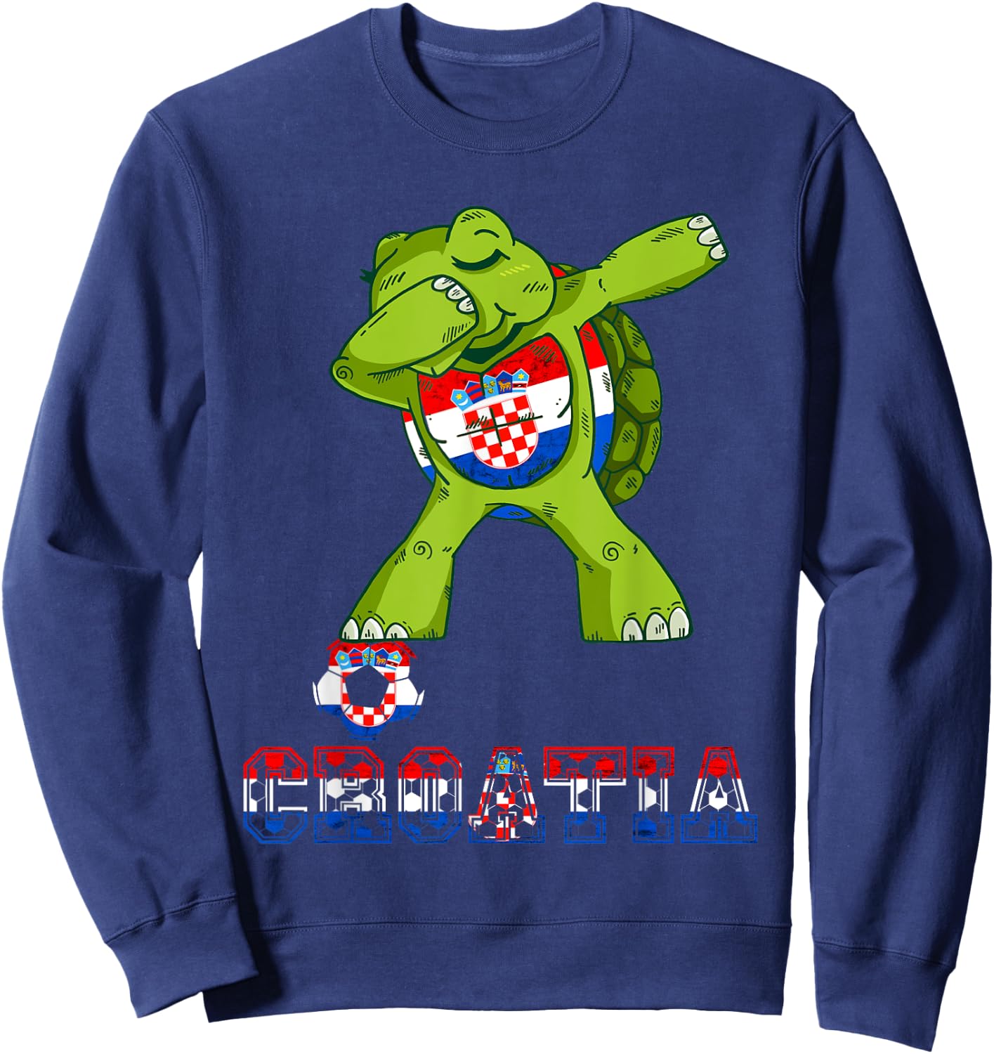 Croatia Dabbing Turtle Croatian Football Croatian Flag Sweatshirt - Sweatshirt | Navy