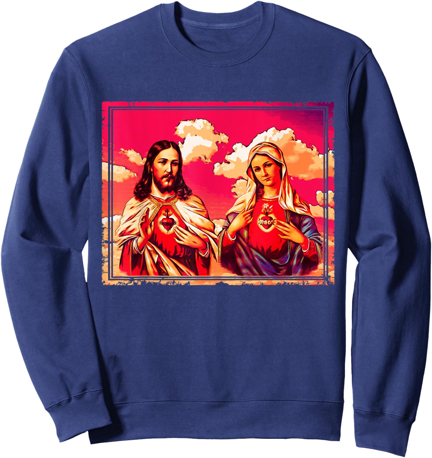 Sacred Heart and Immaculate Heart Picture Jesus and Mary Sweatshirt - Sweatshirt | Navy