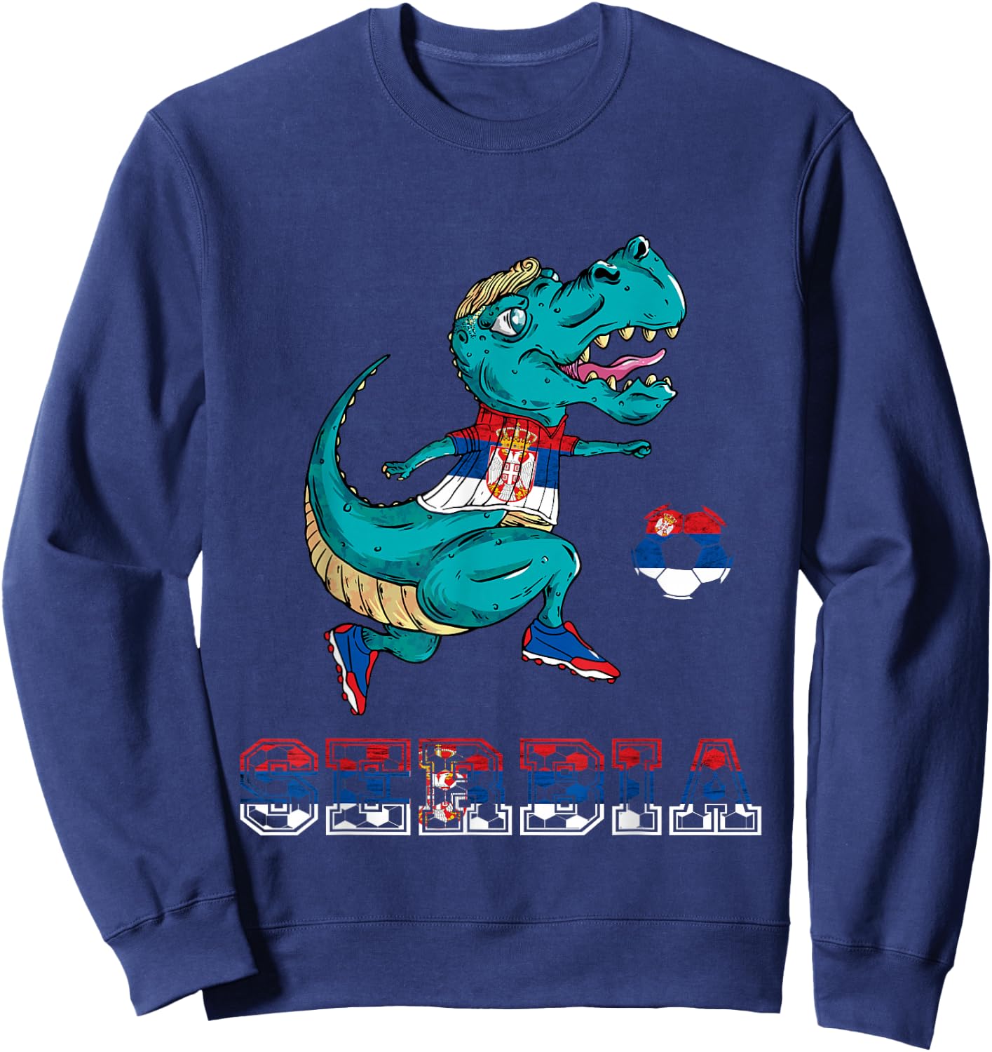 Serbian Football Serbian Roots Serbia Flag Dino T-Rex Serbia Sweatshirt - Sweatshirt | Navy