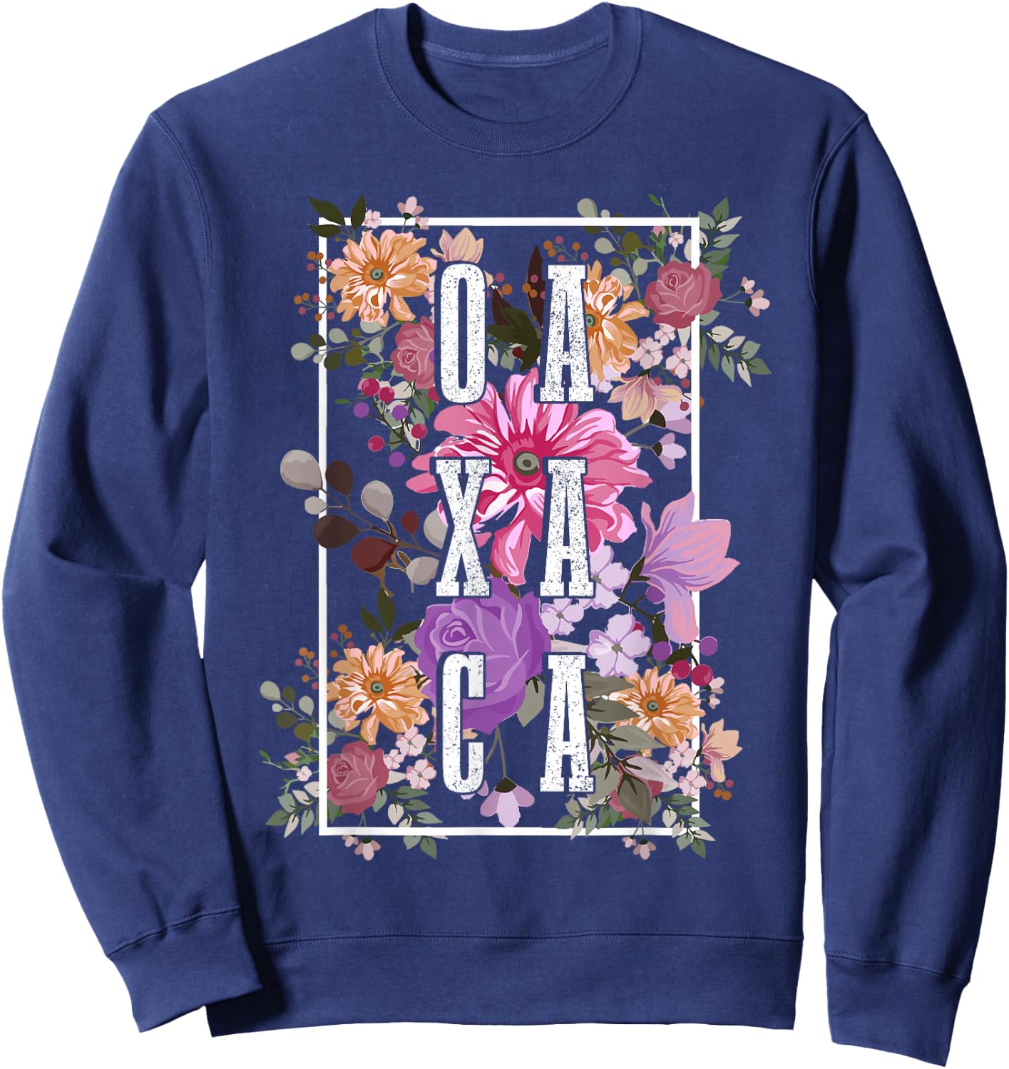 Oaxaca Mexico Vintage Flowers Floral Mexican Sweatshirt - Sweatshirt | Navy
