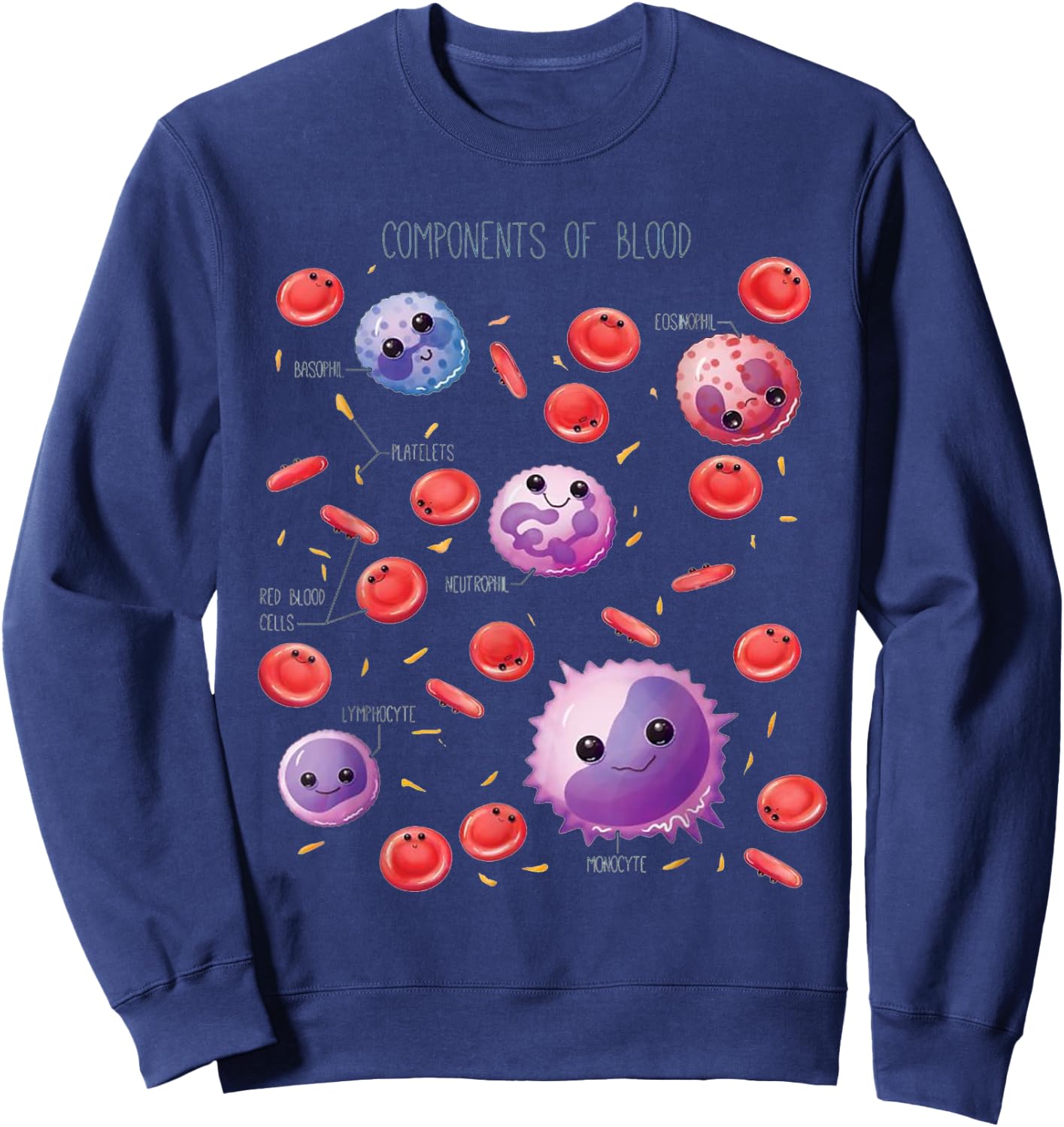 Cute Funny White And Red Blood Cells Components Of Blood Sweatshirt - Sweatshirt | Navy