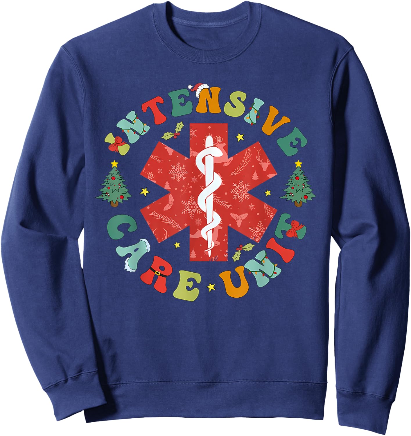 Intensive Care Nurse Christmas ICU Nurse Nursing Student Sweatshirt - Sweatshirt | Navy