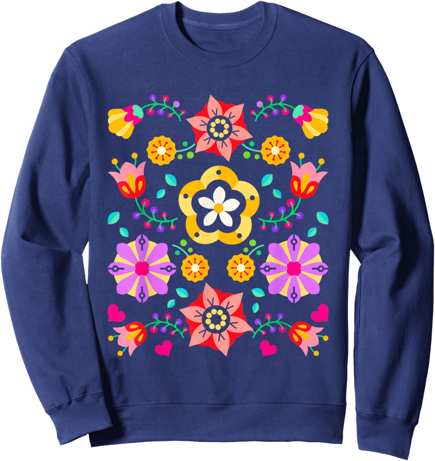 Scandinavian Folklore Botanical Folk Vintage Flower Lover Sweatshirt - Sweatshirt | Navy