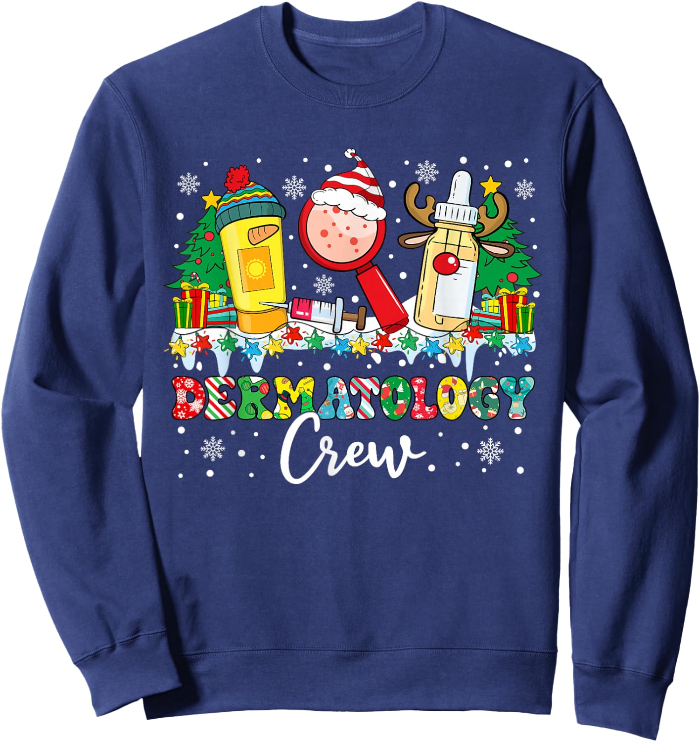 Dermatology Crew Santa Hat Dermatologist Funny Christmas Sweatshirt - Sweatshirt | Navy